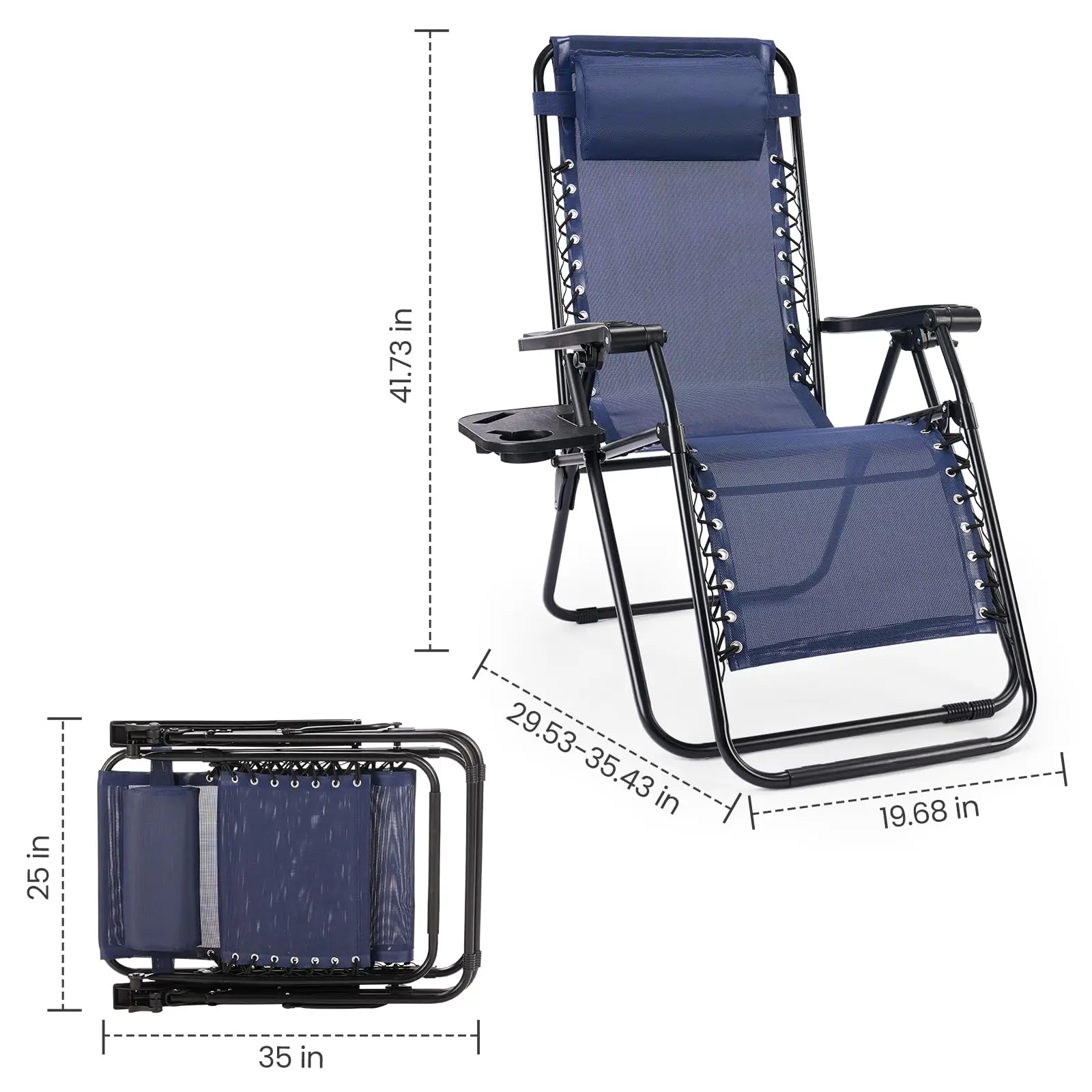 JHK Portable Zero Gravity Recliner Chairs Set of 2 Outdoor Garden Folding Lounge Chair with Cup Holder Trays Adjustable Pillow