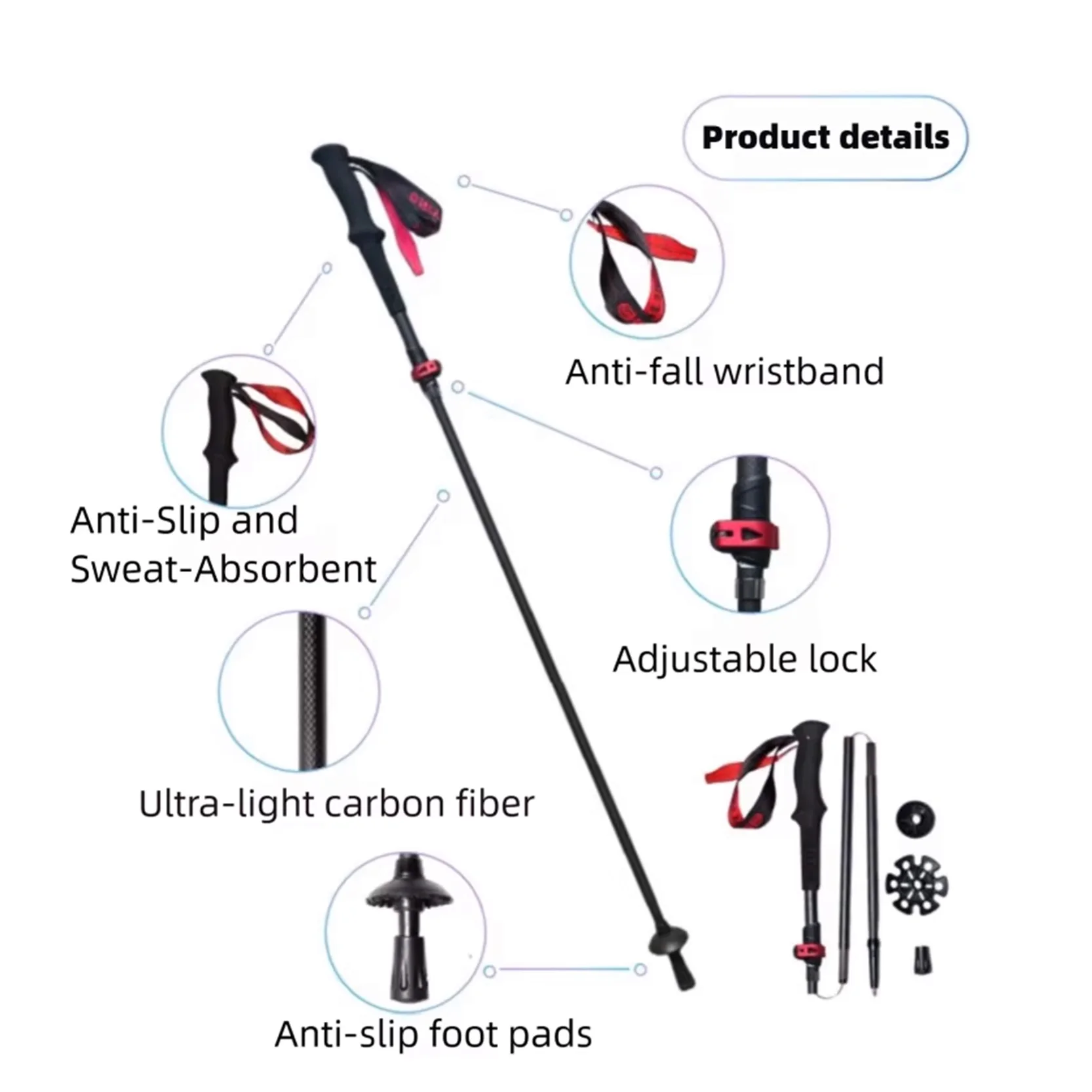 Super Light Telescopic Trekking Poles Portable Nordic Walking Sticks for Outdoor Camping Hiking Easy to Fold Alpenstock