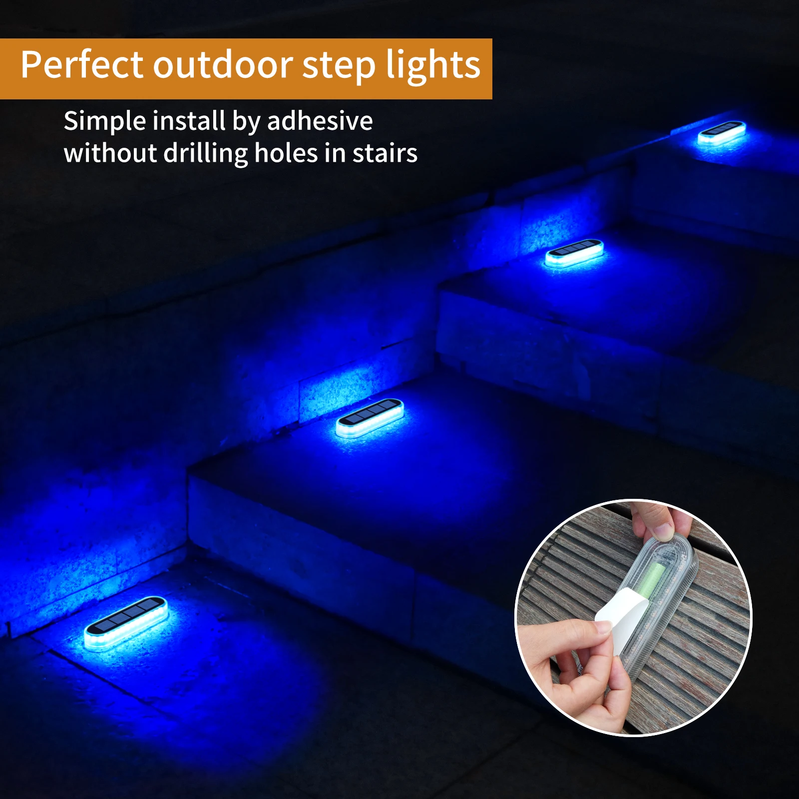 5 Years Lifespan 4 Pack Solar LED Deck Lights Blue Auto On/OFF Outdoor Waterproof IP68 Anti-pressure 5 Tons Solar Garden Step Lights for Stairs Fence Yard Patio Pathway
