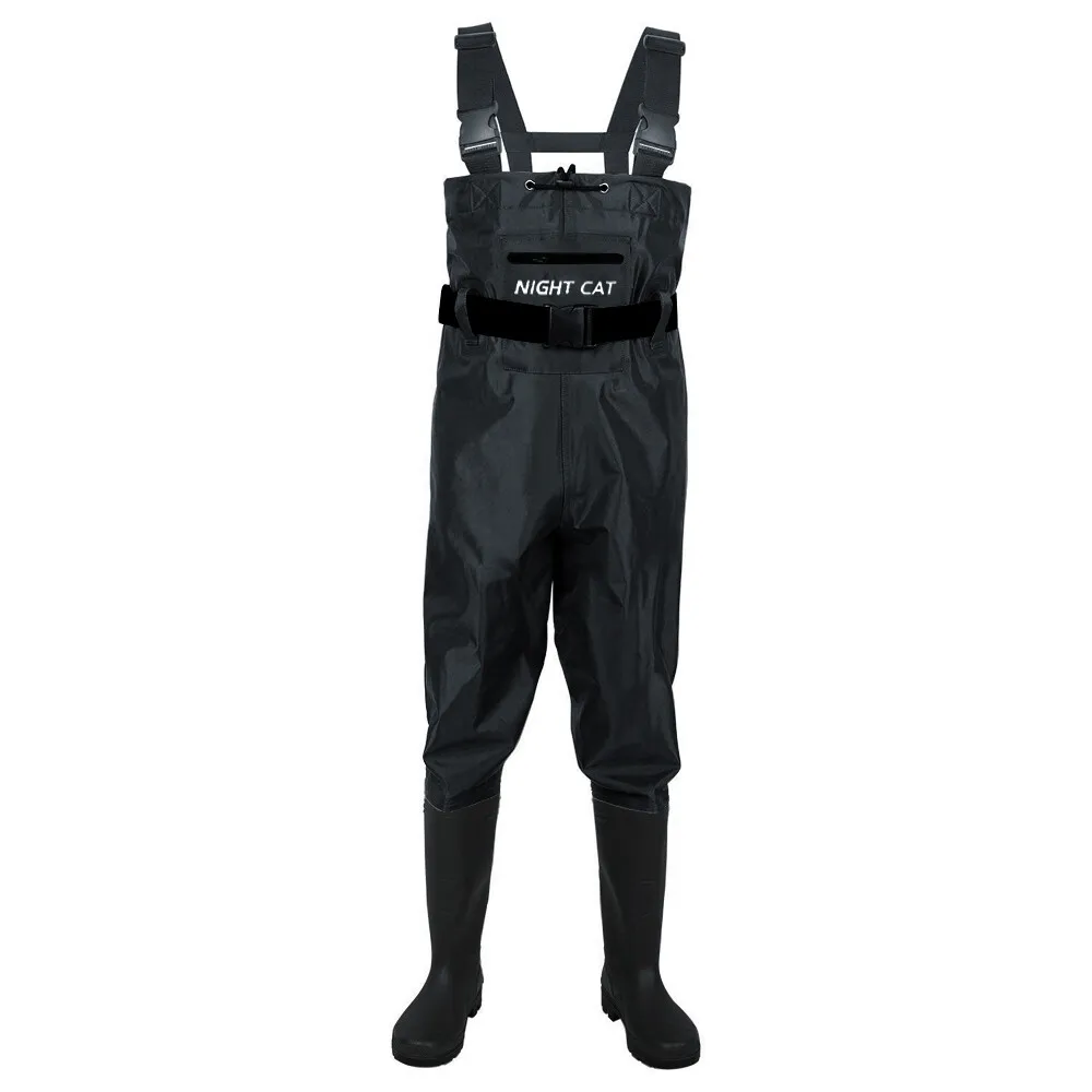 Night Cat Waterproof Fishing Waders: Hunting Chest Waders with Bootfoot and Belt For Man Woman Fishing Washing Farming Working Breathable, Lightweight, Black Sizes 6.5–13
