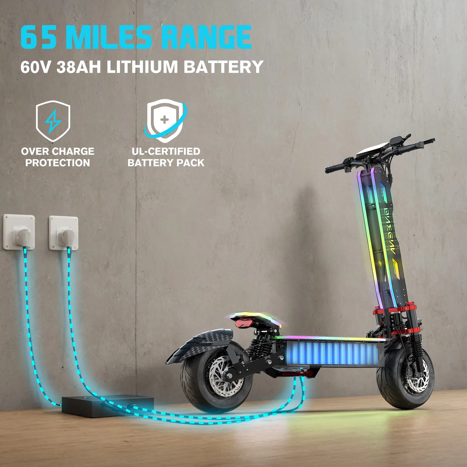 ONEONA GT9 Adults Electric Scooter with Seat | 7000W Dual Motor | 55MPH Max Speed, 60 Miles Range | 60V 38Ah Battery | 12" Off Road Tires, RGB Lights, UL2272 Foldable Commuter E Scooter