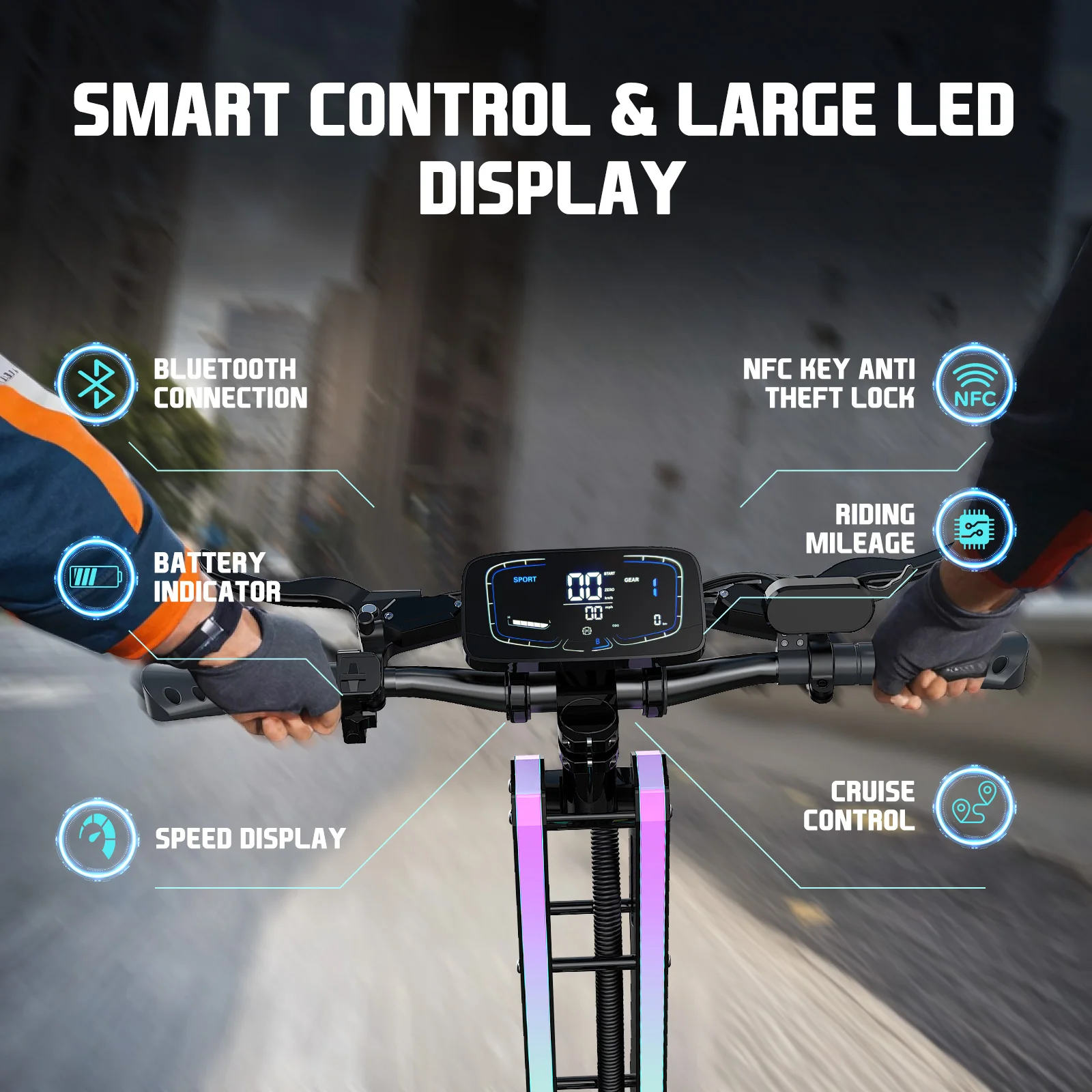 ONEONA GT9 Adults Electric Scooter with Seat | 7000W Dual Motor | 55MPH Max Speed, 60 Miles Range | 60V 38Ah Battery | 12" Off Road Tires, RGB Lights, UL2272 Foldable Commuter E Scooter