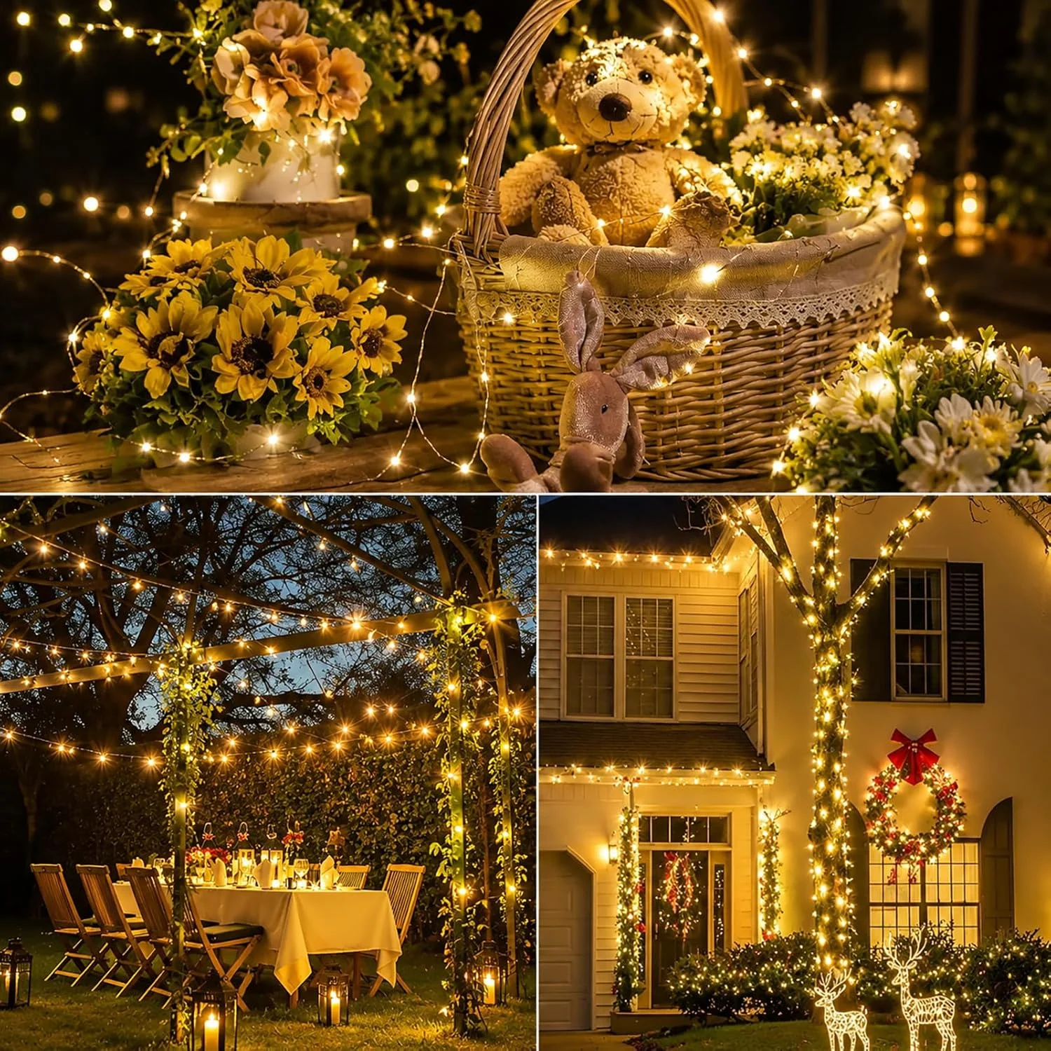4Pcs/Pack 400 LED Solar Fairy Lights, Copper Wire String Lights with Solar Powered, 8 Lighting Modes, Outdoor/Indoor Lights for Garden, Patio, Wedding, Party & Holiday Decoration(Totaling 157.48 Feet ,Warm/Cool White/Muliticolor for Choose)