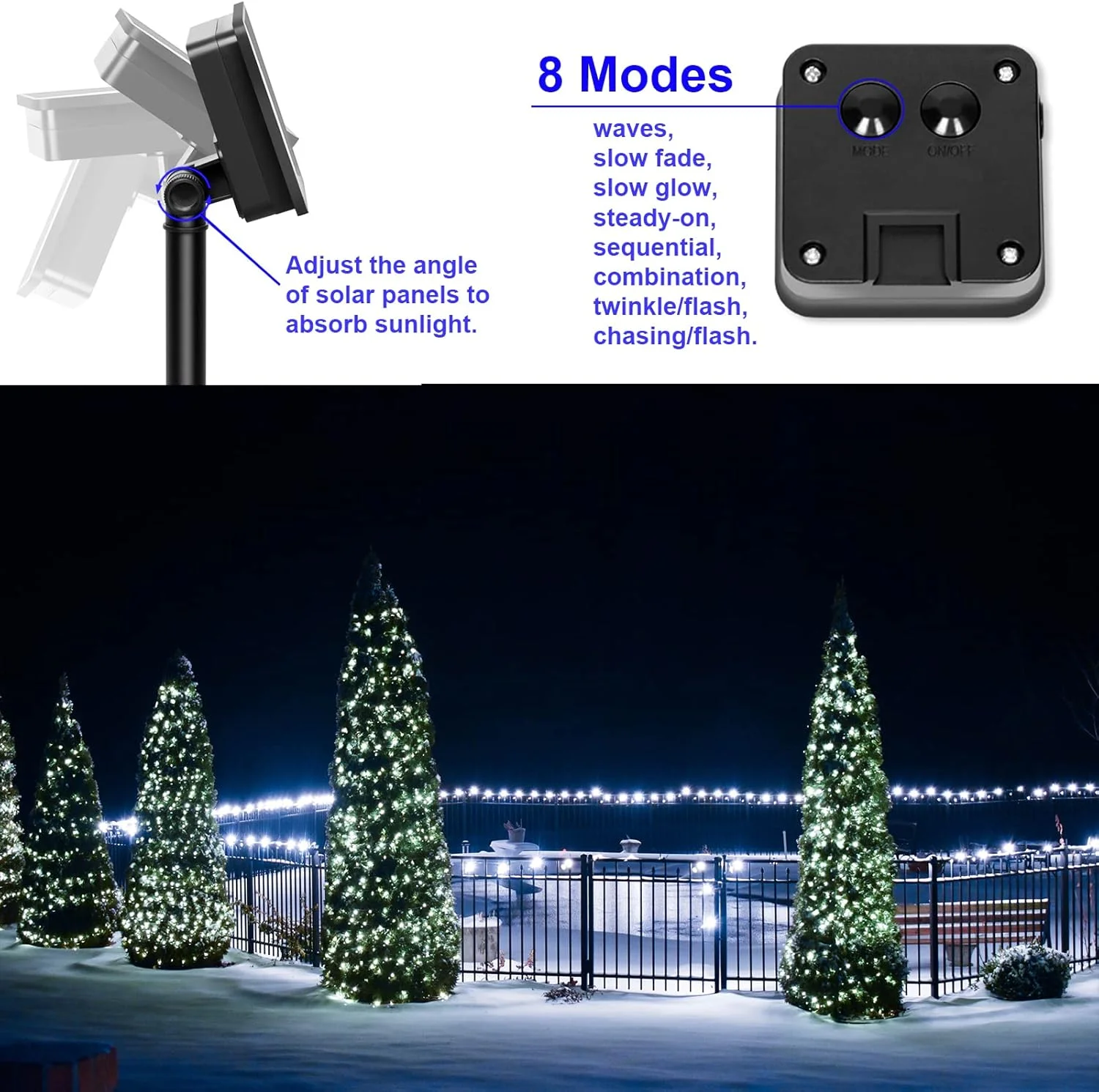 4Pcs/Pack 400 LED Solar Fairy Lights, Copper Wire String Lights with Solar Powered, 8 Lighting Modes, Outdoor/Indoor Lights for Garden, Patio, Wedding, Party & Holiday Decoration(Totaling 157.48 Feet ,Warm/Cool White/Muliticolor for Choose)