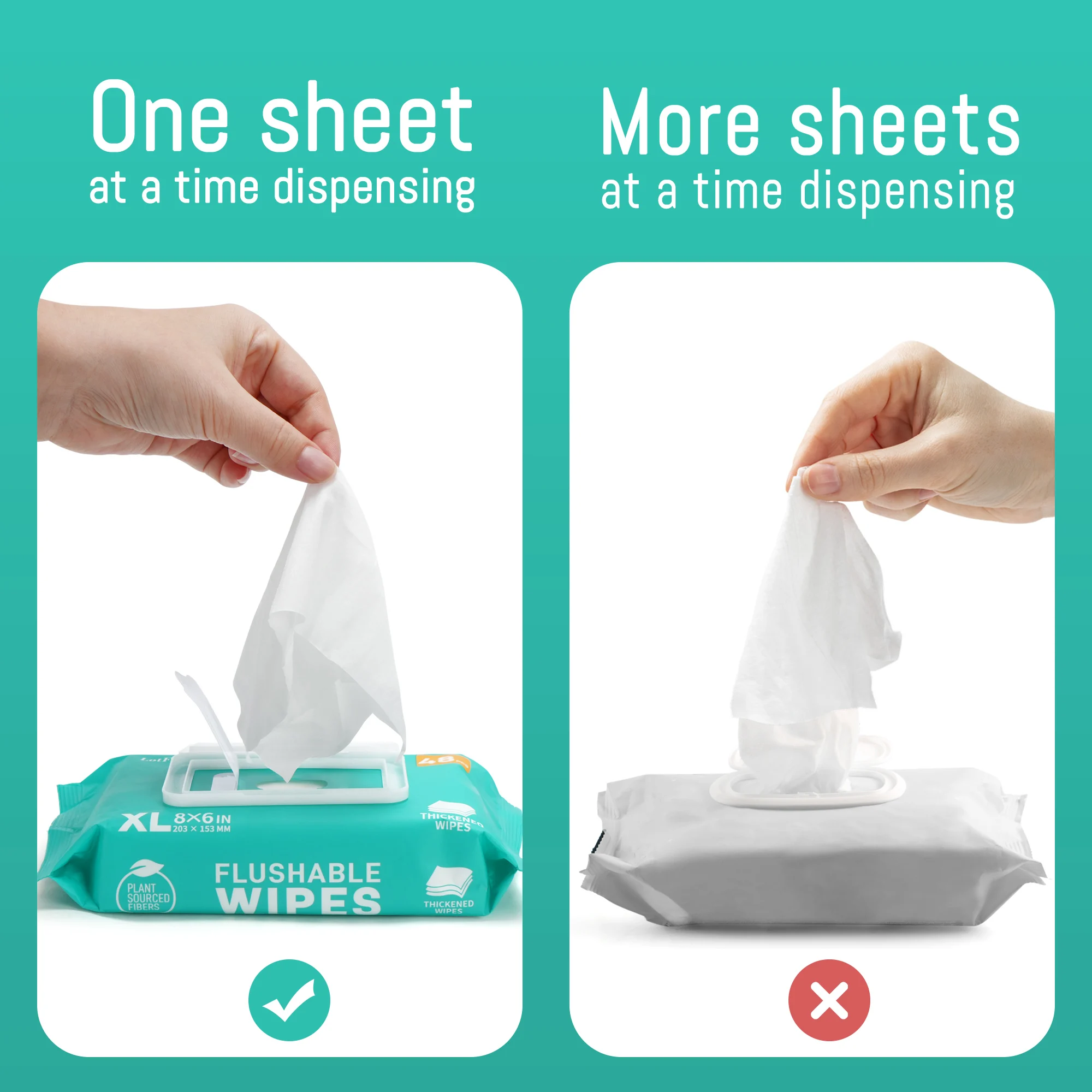 6 Packs x 48 Ct, 288 Wipes Flushable Wet Wipes For Home Outdoor Use, Thickened Butt Wipes,
