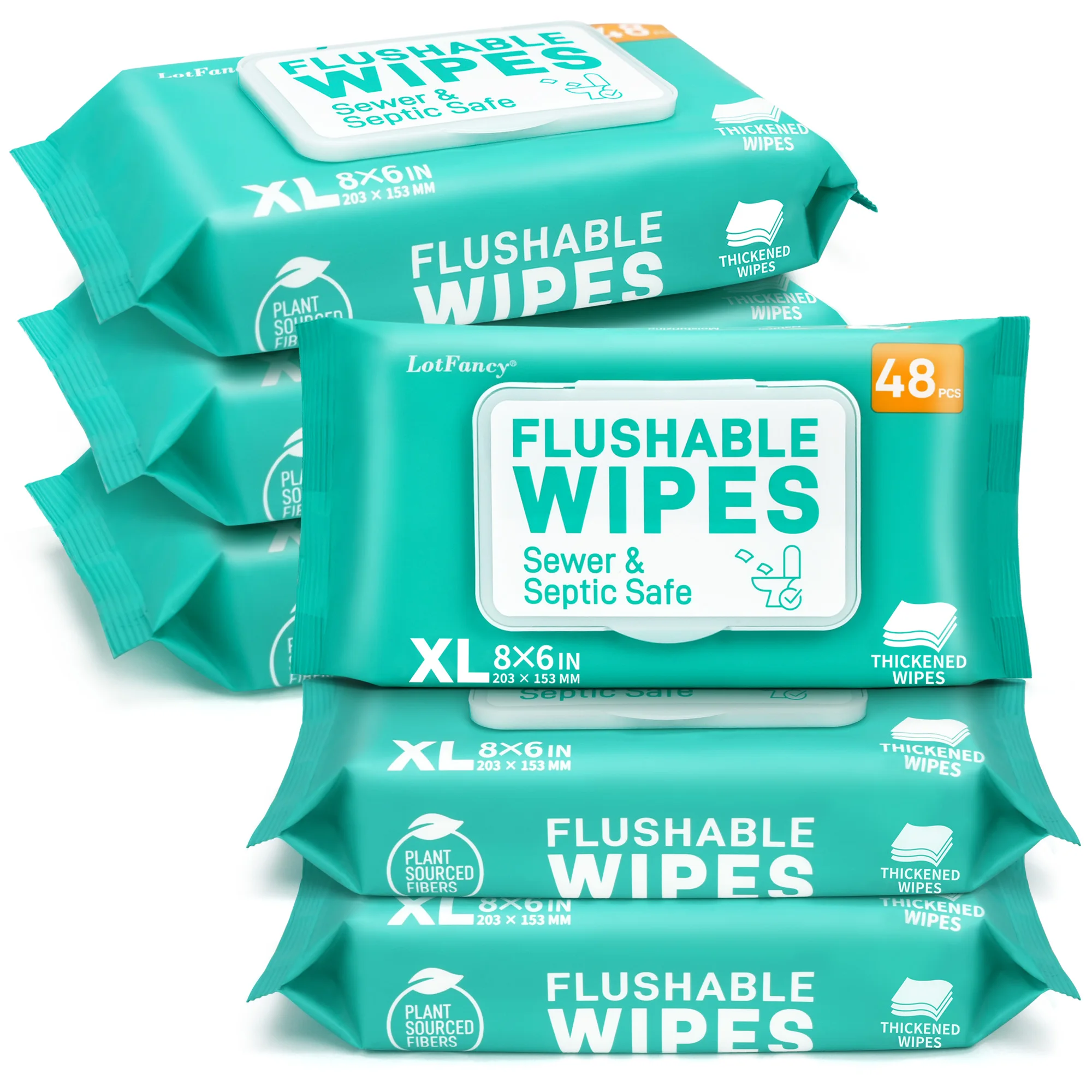 6 Packs x 48 Ct, 288 Wipes Flushable Wet Wipes For Home Outdoor Use, Thickened Butt Wipes,