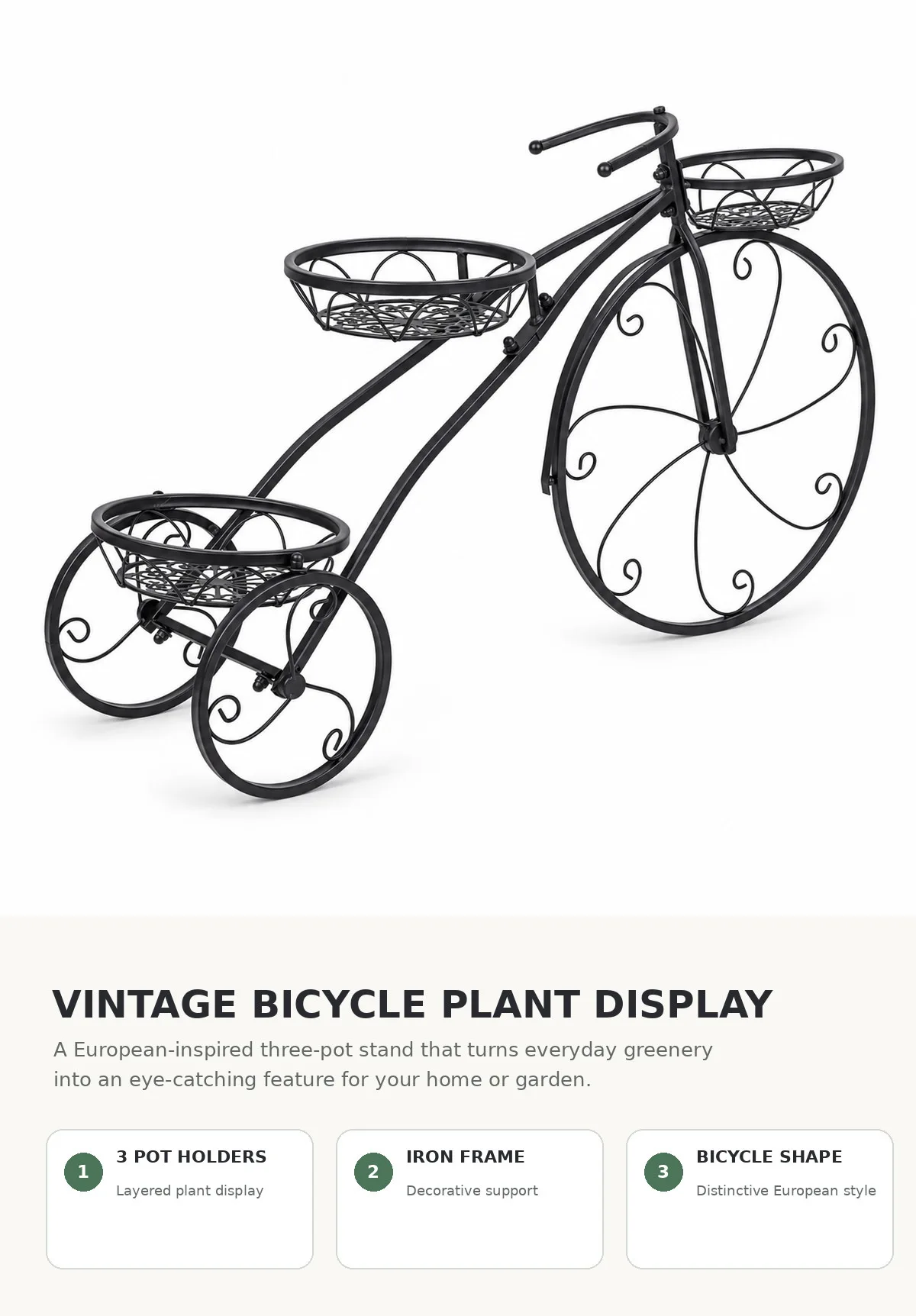 3 Tier Bicycle Shaped Iron Plant Stand Metal Flower Pot Holder Display Rack for Indoor Outdoor Garden Patio Balcony Porch