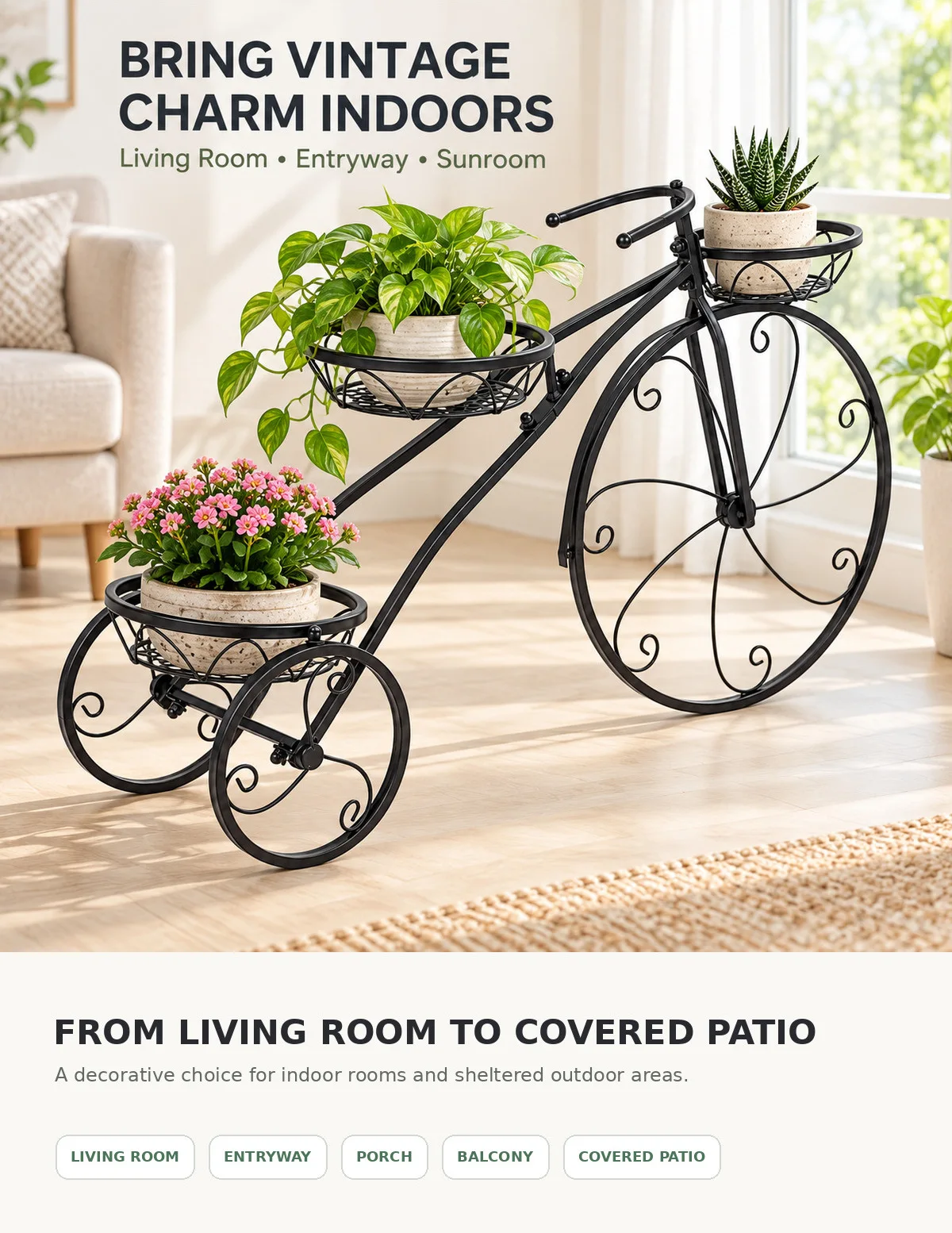 3 Tier Bicycle Shaped Iron Plant Stand Metal Flower Pot Holder Display Rack for Indoor Outdoor Garden Patio Balcony Porch