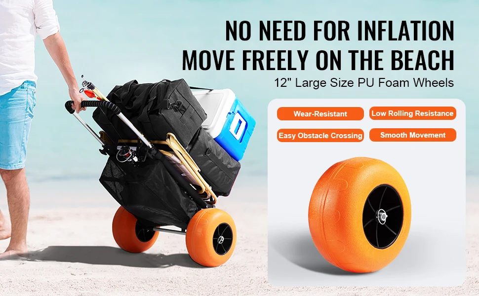 SucceBuy Beach Dolly with Big Wheels for Sand 165LBS Folding Cart with Cargo Deck Solid Wheel Adjustable Height Cart for Beach