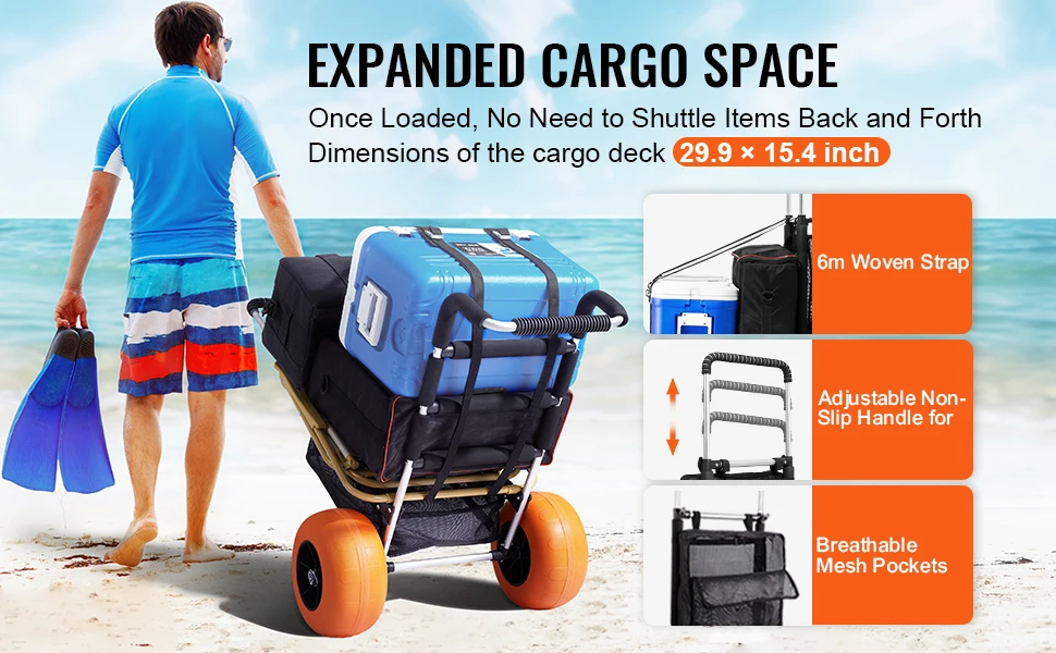 SucceBuy Beach Dolly with Big Wheels for Sand 165LBS Folding Cart with Cargo Deck Solid Wheel Adjustable Height Cart for Beach
