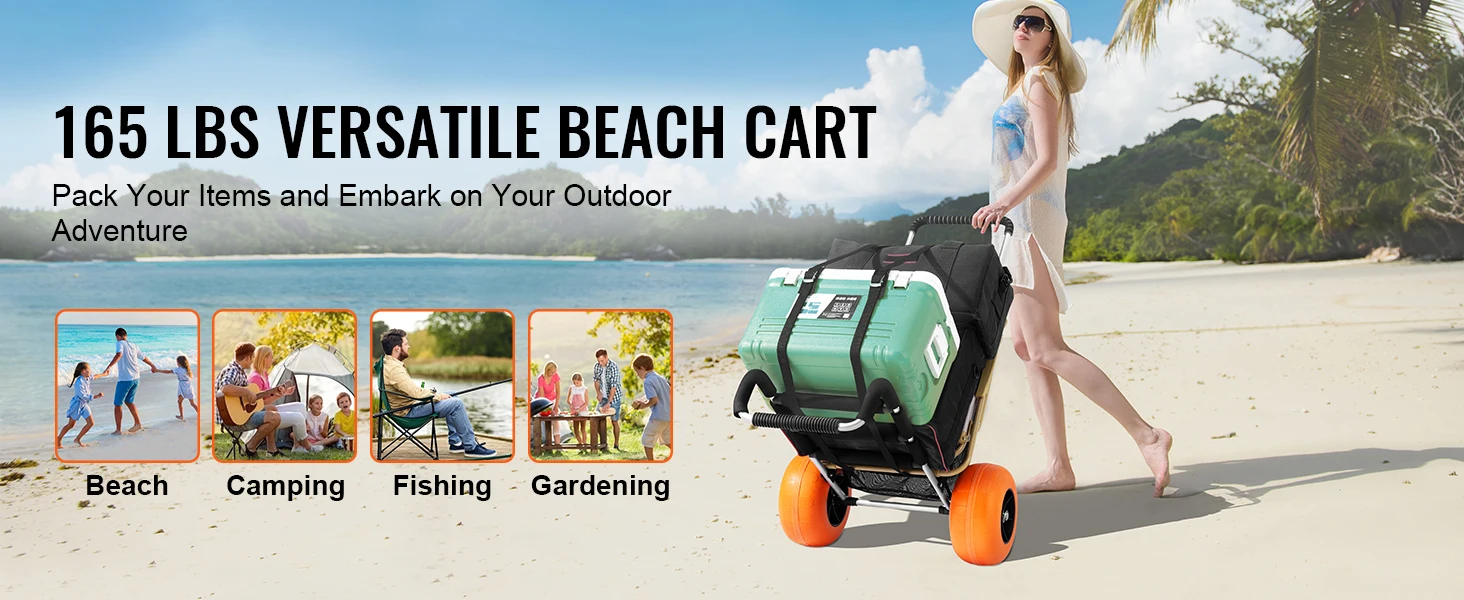 SucceBuy Beach Dolly with Big Wheels for Sand 165LBS Folding Cart with Cargo Deck Solid Wheel Adjustable Height Cart for Beach