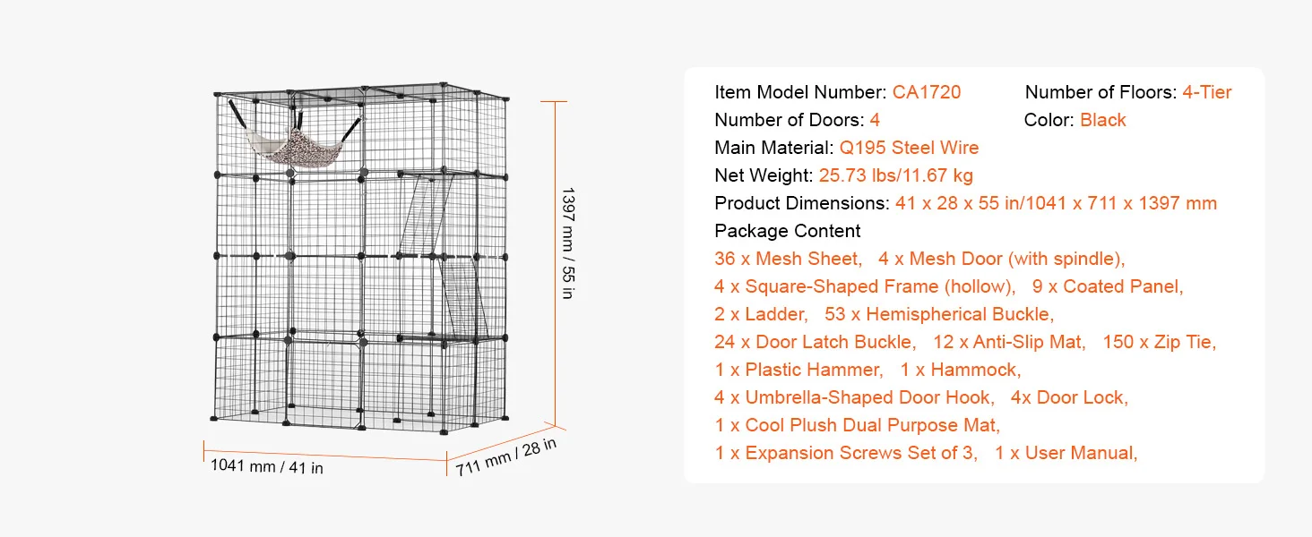SucceBuy Large Cat Cage Detachable Metal Wire Cat Enclosure with Front Doors Hammock Ramp ladders Crate Exercise Place for Cat
