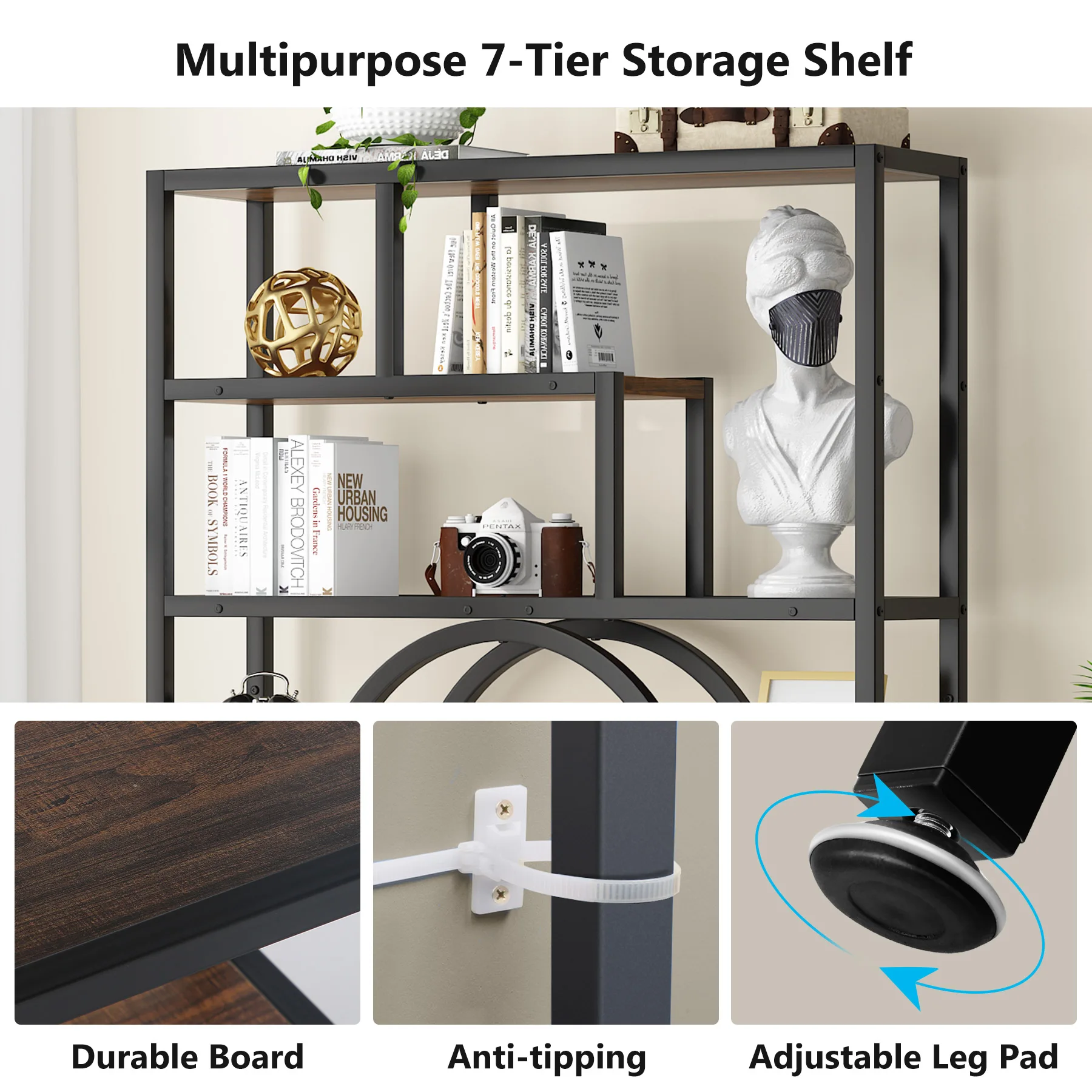 Tribesigns Bookshelf Industrial 5 Tier Etagere Bookcase, Freestanding Tall Bookshelves Display Shelf Storage Organizer
