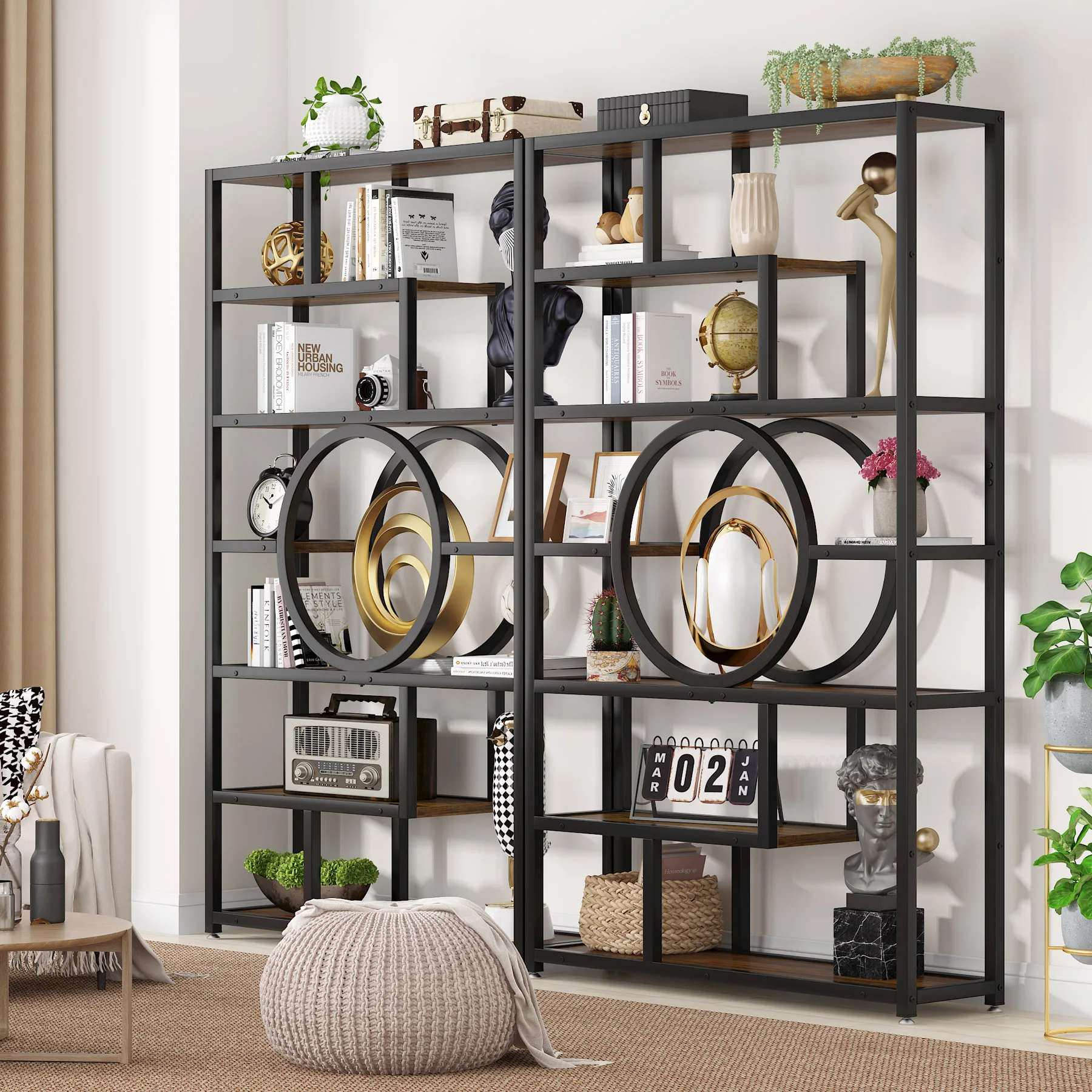Tribesigns Bookshelf Industrial 5 Tier Etagere Bookcase, Freestanding Tall Bookshelves Display Shelf Storage Organizer