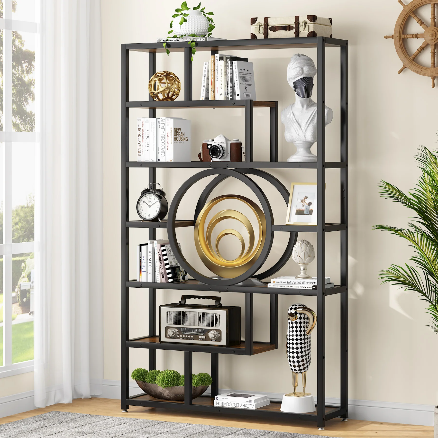 Tribesigns Bookshelf Industrial 5 Tier Etagere Bookcase, Freestanding Tall Bookshelves Display Shelf Storage Organizer