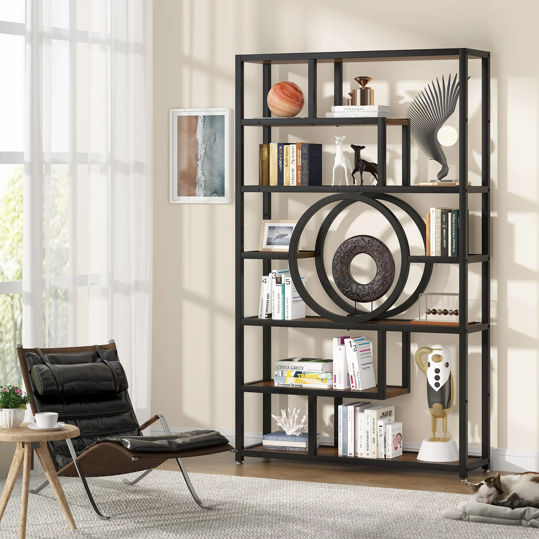 Tribesigns Bookshelf Industrial 5 Tier Etagere Bookcase, Freestanding Tall Bookshelves Display Shelf Storage Organizer