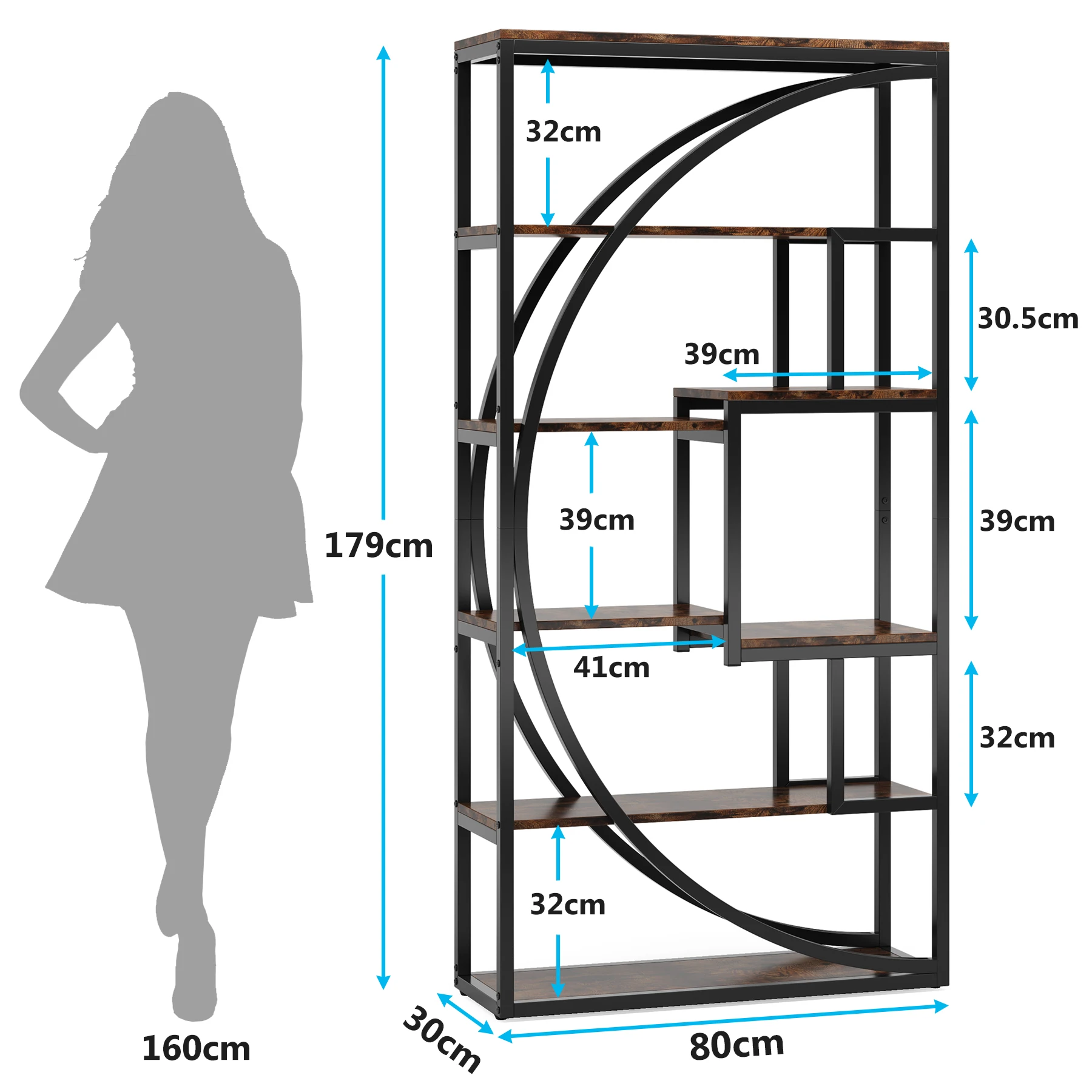 Tribesigns Bookshelf Industrial 5 Tier Etagere Bookcase, Freestanding Tall Bookshelves Display Shelf Storage Organizer