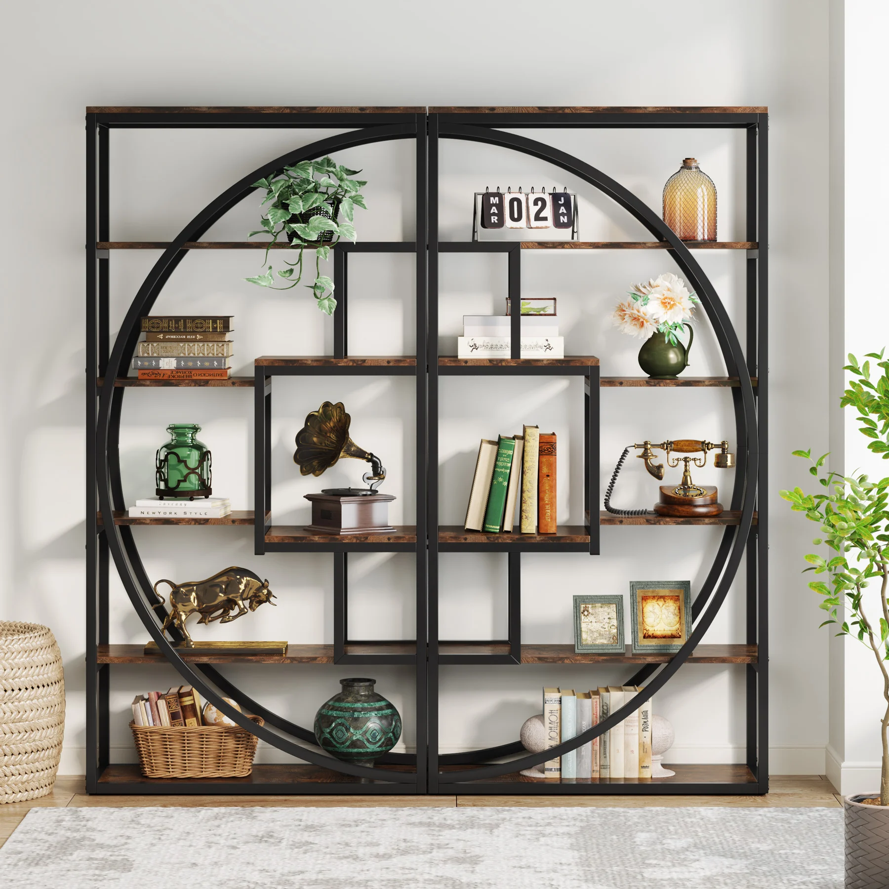 Tribesigns Bookshelf Industrial 5 Tier Etagere Bookcase, Freestanding Tall Bookshelves Display Shelf Storage Organizer