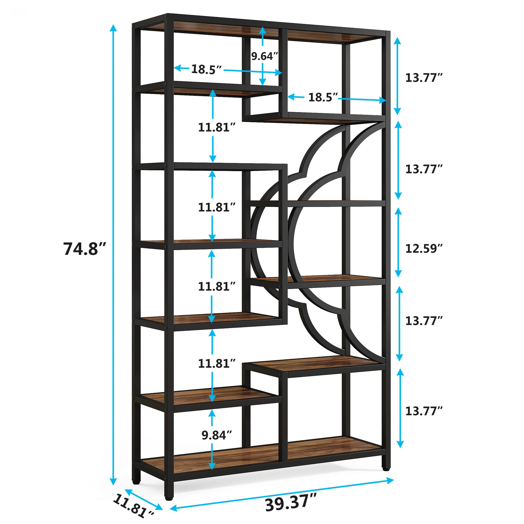 Tribesigns Bookshelf Industrial 5 Tier Etagere Bookcase, Freestanding Tall Bookshelves Display Shelf Storage Organizer