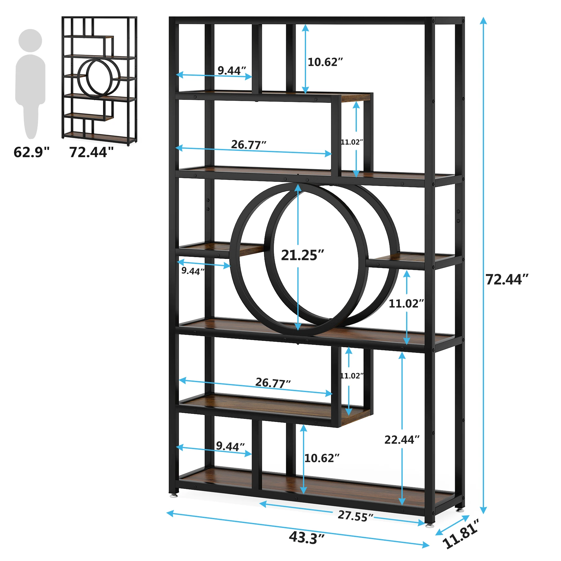 Tribesigns Bookshelf Industrial 5 Tier Etagere Bookcase, Freestanding Tall Bookshelves Display Shelf Storage Organizer