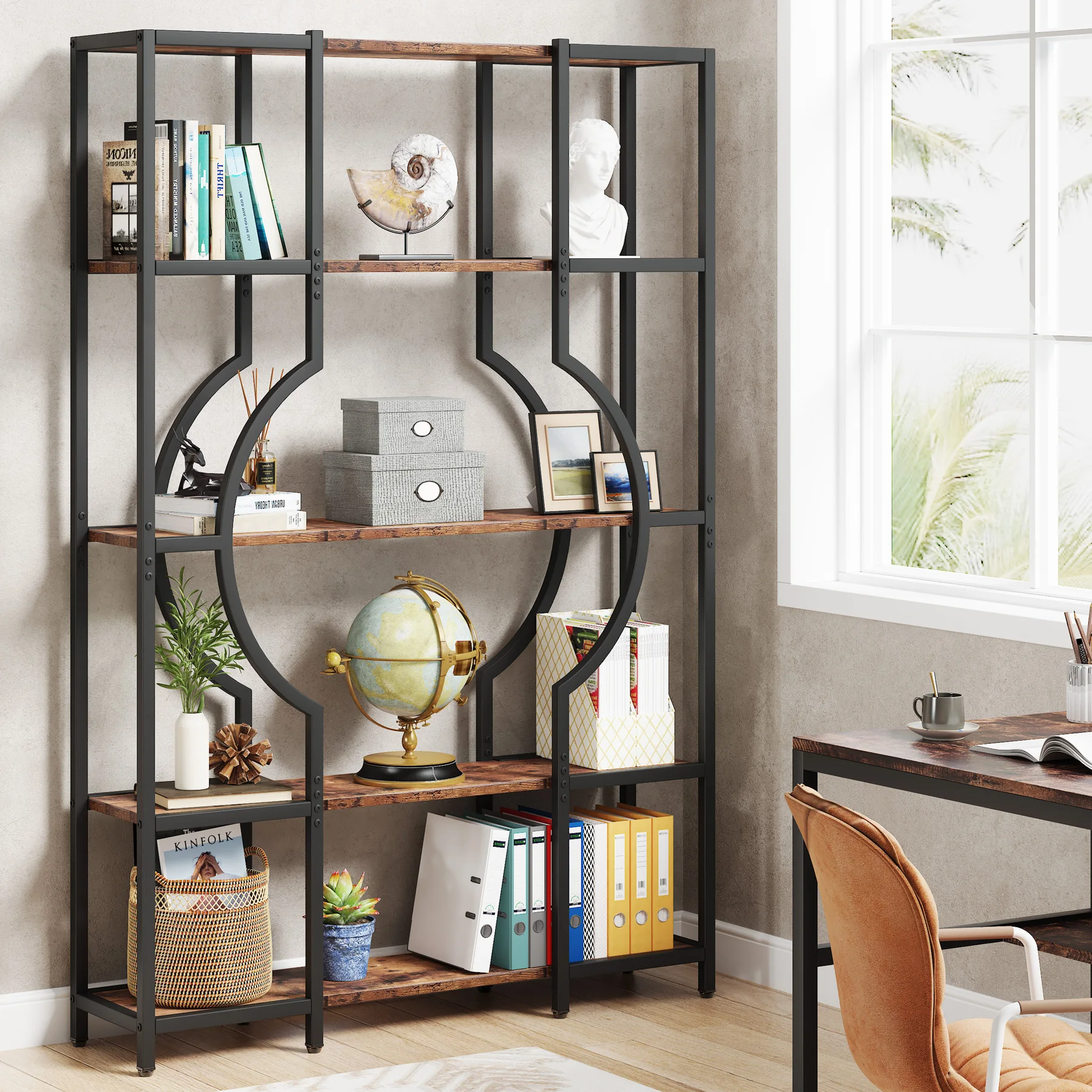 Tribesigns Bookshelf Industrial 5 Tier Etagere Bookcase, Freestanding Tall Bookshelves Display Shelf Storage Organizer