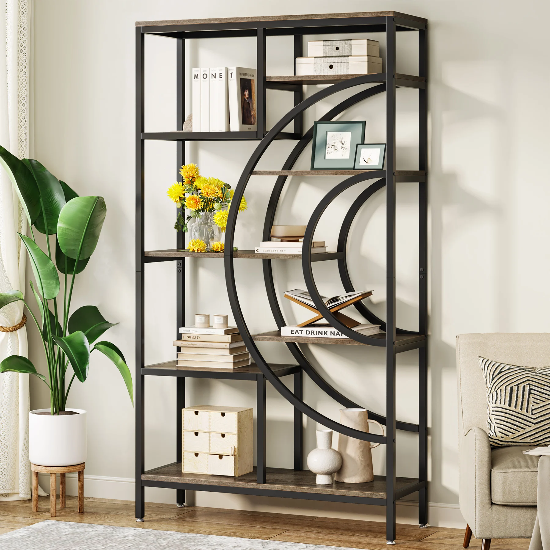 Tribesigns Bookshelf Industrial 5 Tier Etagere Bookcase, Freestanding Tall Bookshelves Display Shelf Storage Organizer