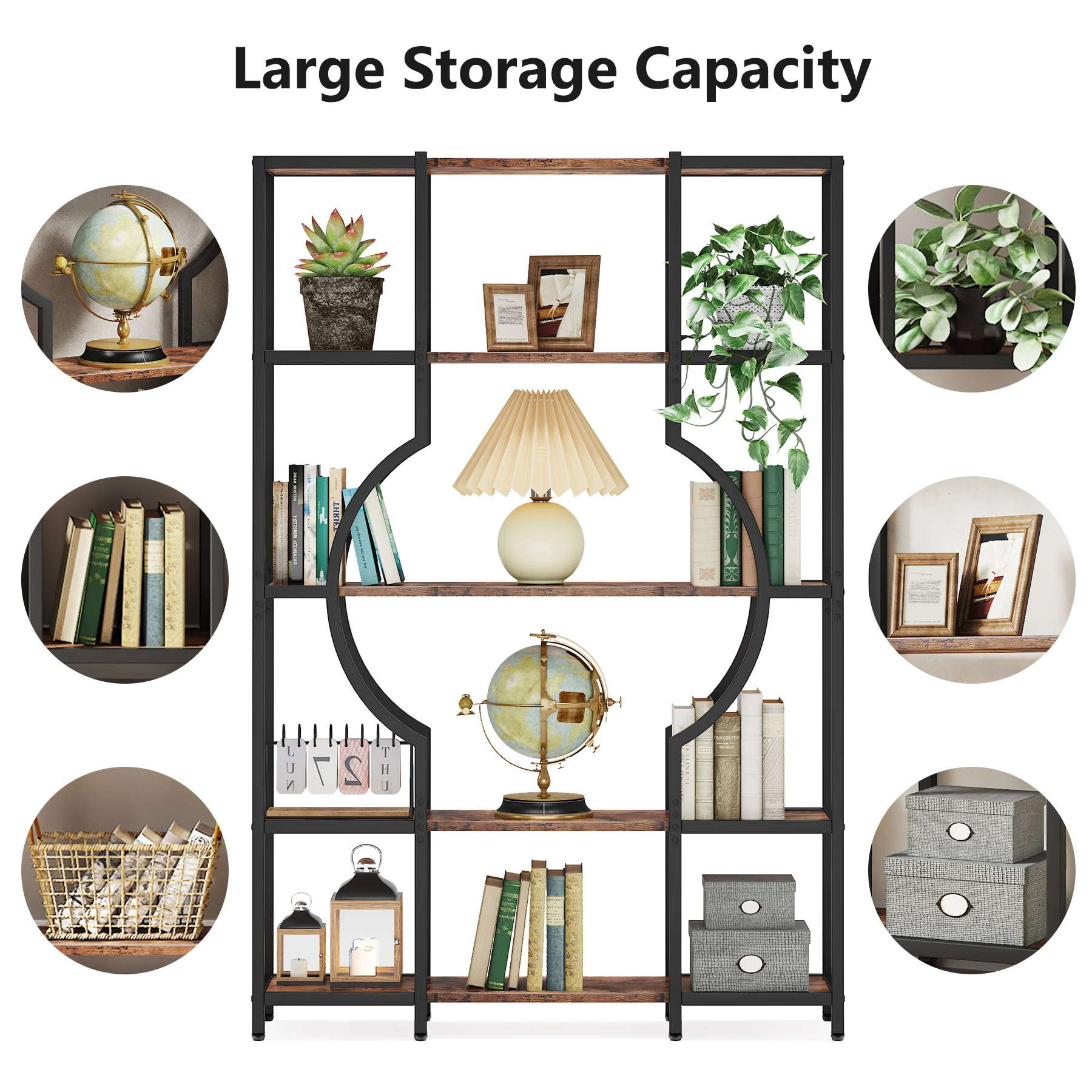 Tribesigns Bookshelf Industrial 5 Tier Etagere Bookcase, Freestanding Tall Bookshelves Display Shelf Storage Organizer