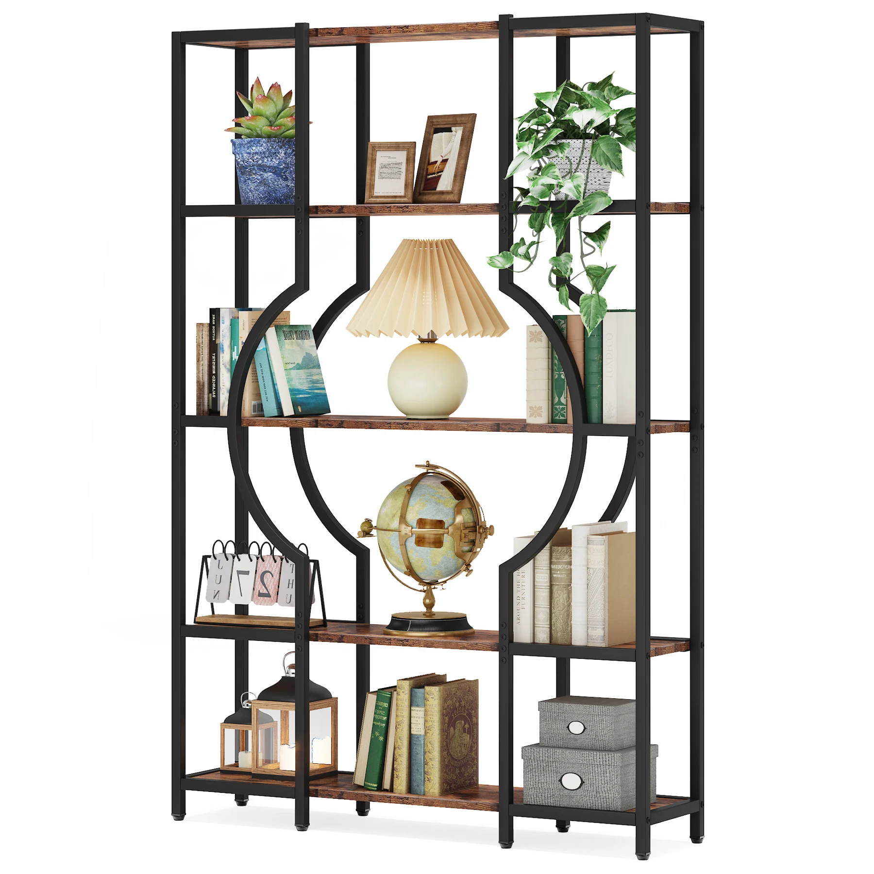 Tribesigns Bookshelf Industrial 5 Tier Etagere Bookcase, Freestanding Tall Bookshelves Display Shelf Storage Organizer