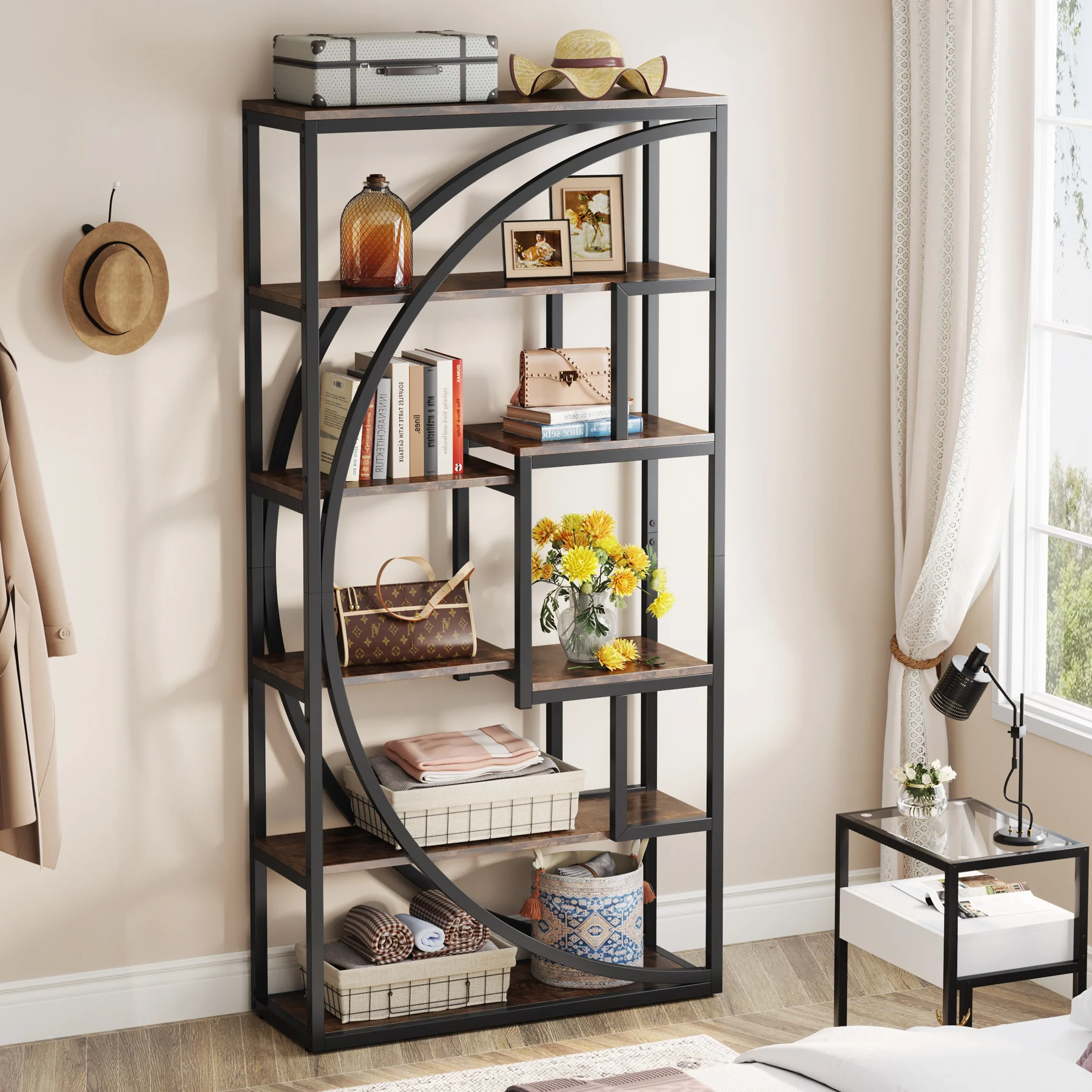 Tribesigns Bookshelf Industrial 5 Tier Etagere Bookcase, Freestanding Tall Bookshelves Display Shelf Storage Organizer