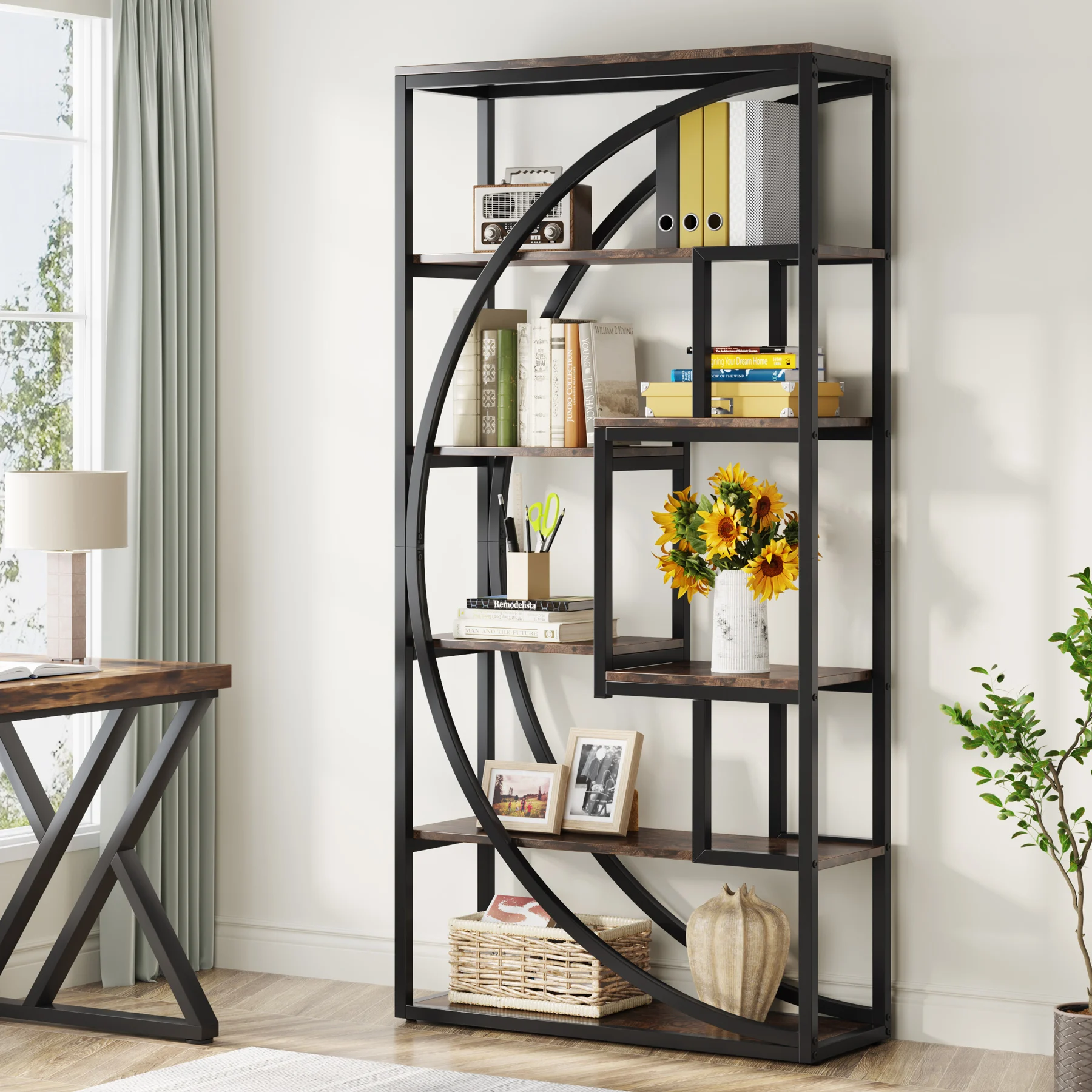 Tribesigns Bookshelf Industrial 5 Tier Etagere Bookcase, Freestanding Tall Bookshelves Display Shelf Storage Organizer