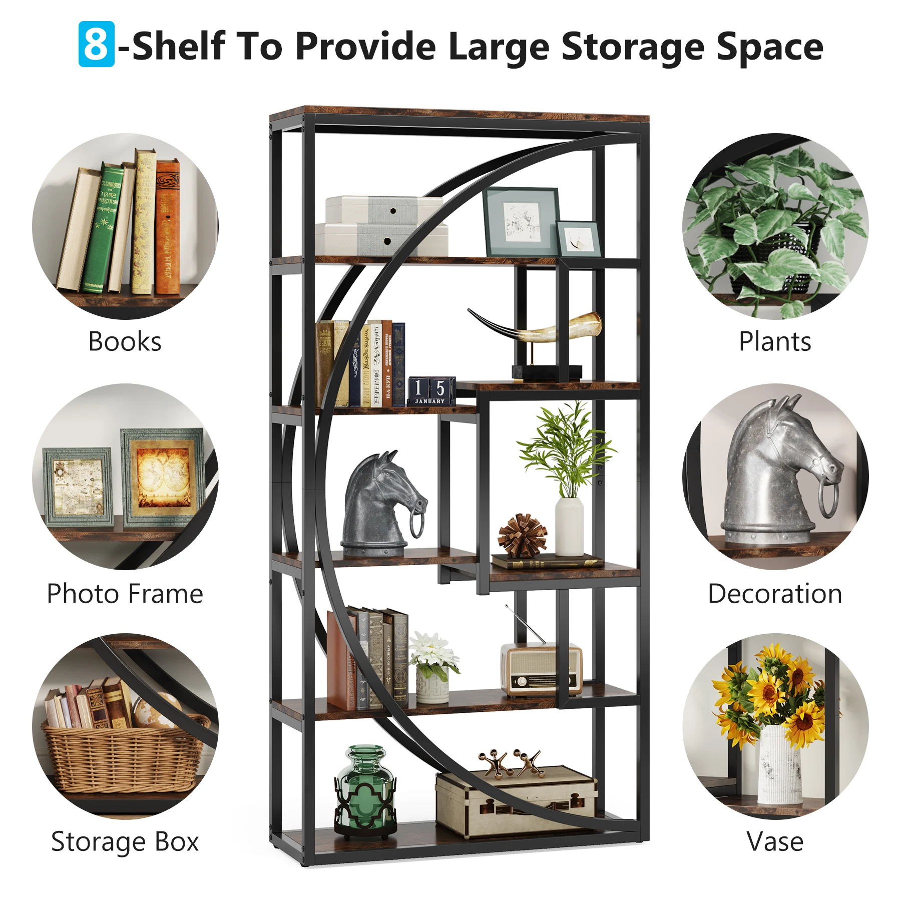 Tribesigns Bookshelf Industrial 5 Tier Etagere Bookcase, Freestanding Tall Bookshelves Display Shelf Storage Organizer