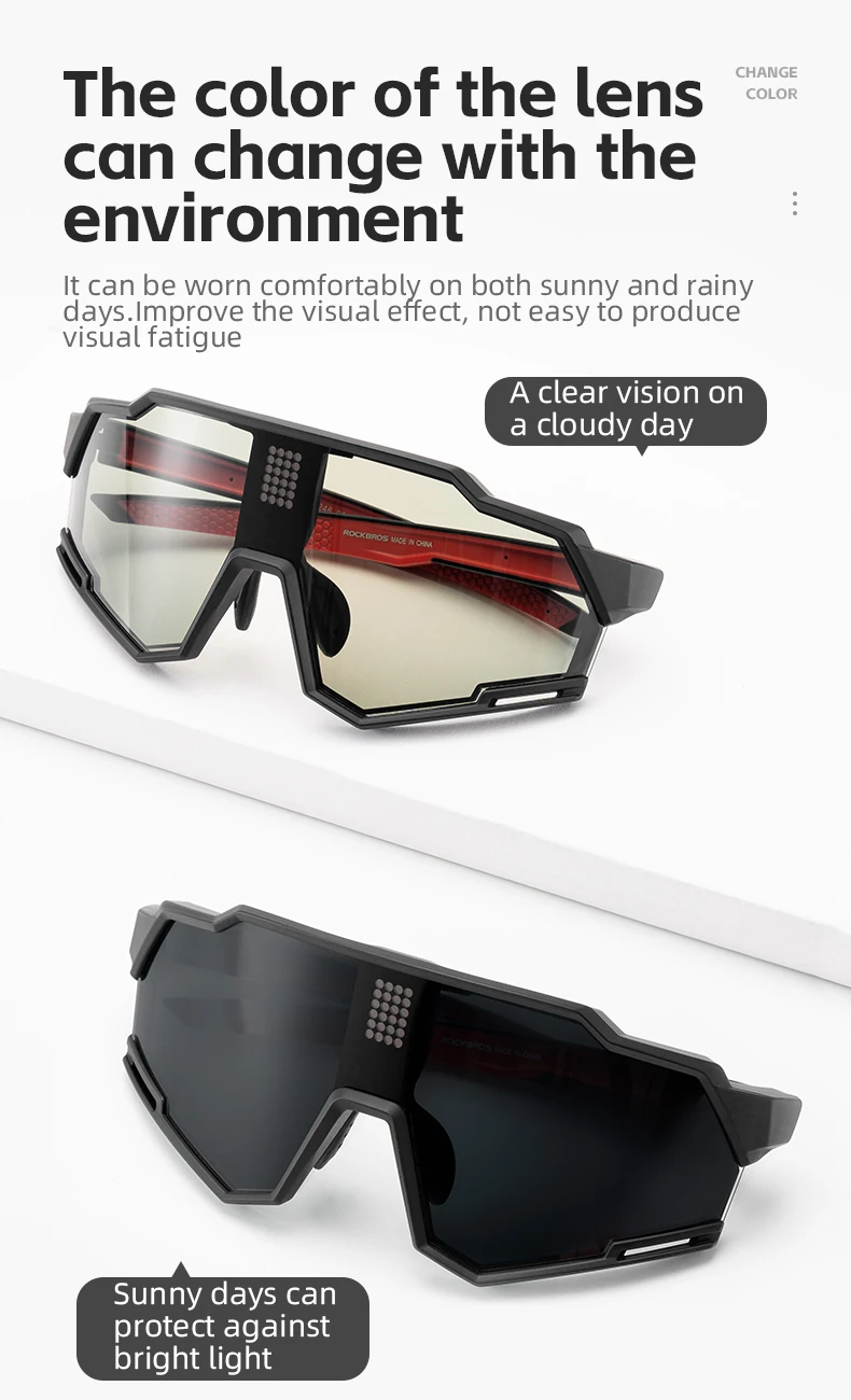 ROCKBROS Polarized Cycling Glasses Electronic Color Change Glasses Sunglasses UV400 Safety Bike Bicycle Eyewear Sports Goggles