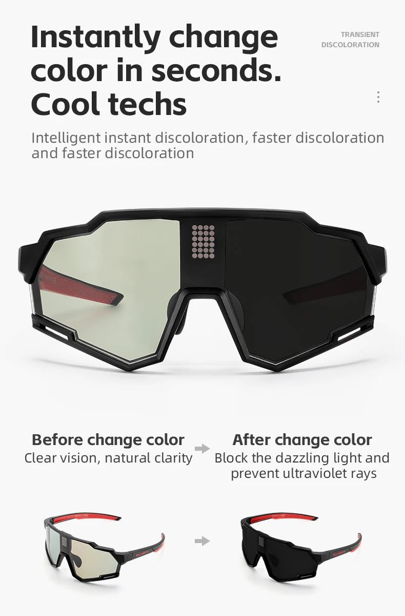 ROCKBROS Polarized Cycling Glasses Electronic Color Change Glasses Sunglasses UV400 Safety Bike Bicycle Eyewear Sports Goggles