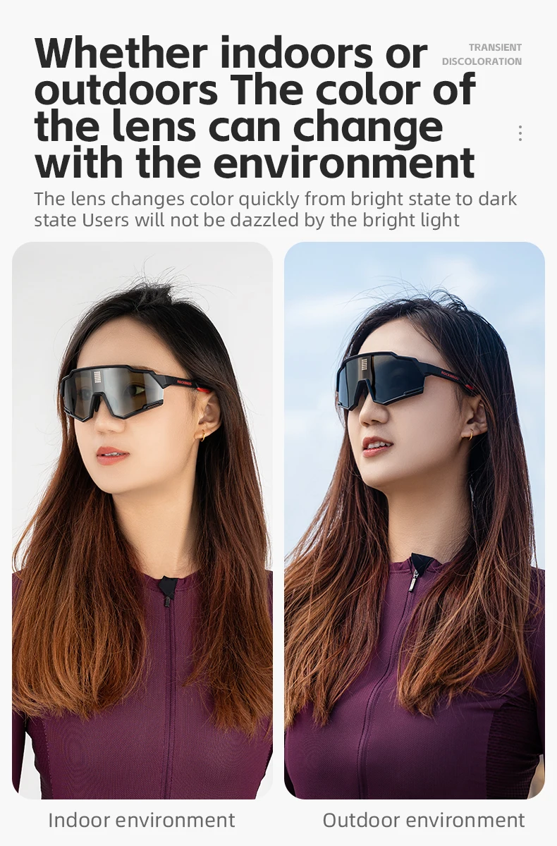 ROCKBROS Polarized Cycling Glasses Electronic Color Change Glasses Sunglasses UV400 Safety Bike Bicycle Eyewear Sports Goggles