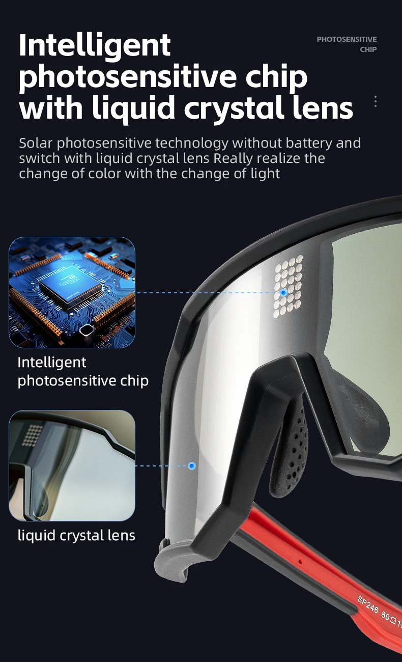 ROCKBROS Polarized Cycling Glasses Electronic Color Change Glasses Sunglasses UV400 Safety Bike Bicycle Eyewear Sports Goggles