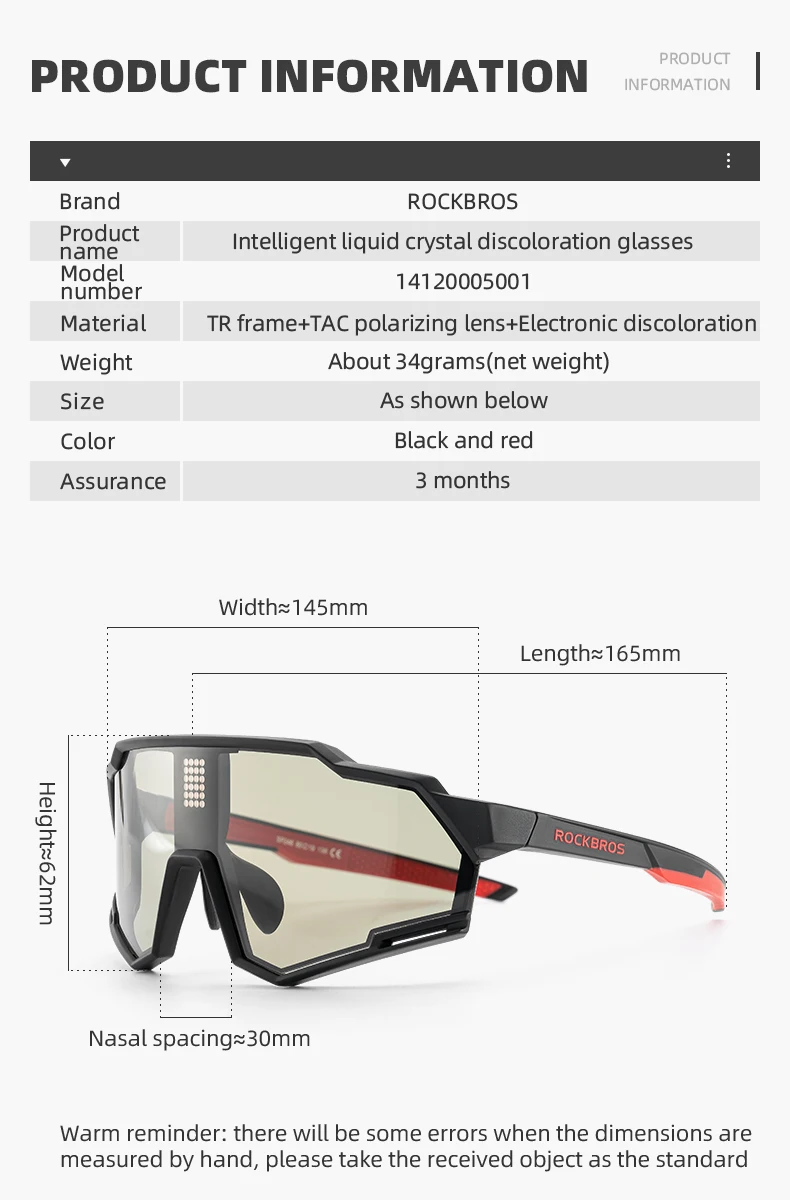 ROCKBROS Polarized Cycling Glasses Electronic Color Change Glasses Sunglasses UV400 Safety Bike Bicycle Eyewear Sports Goggles