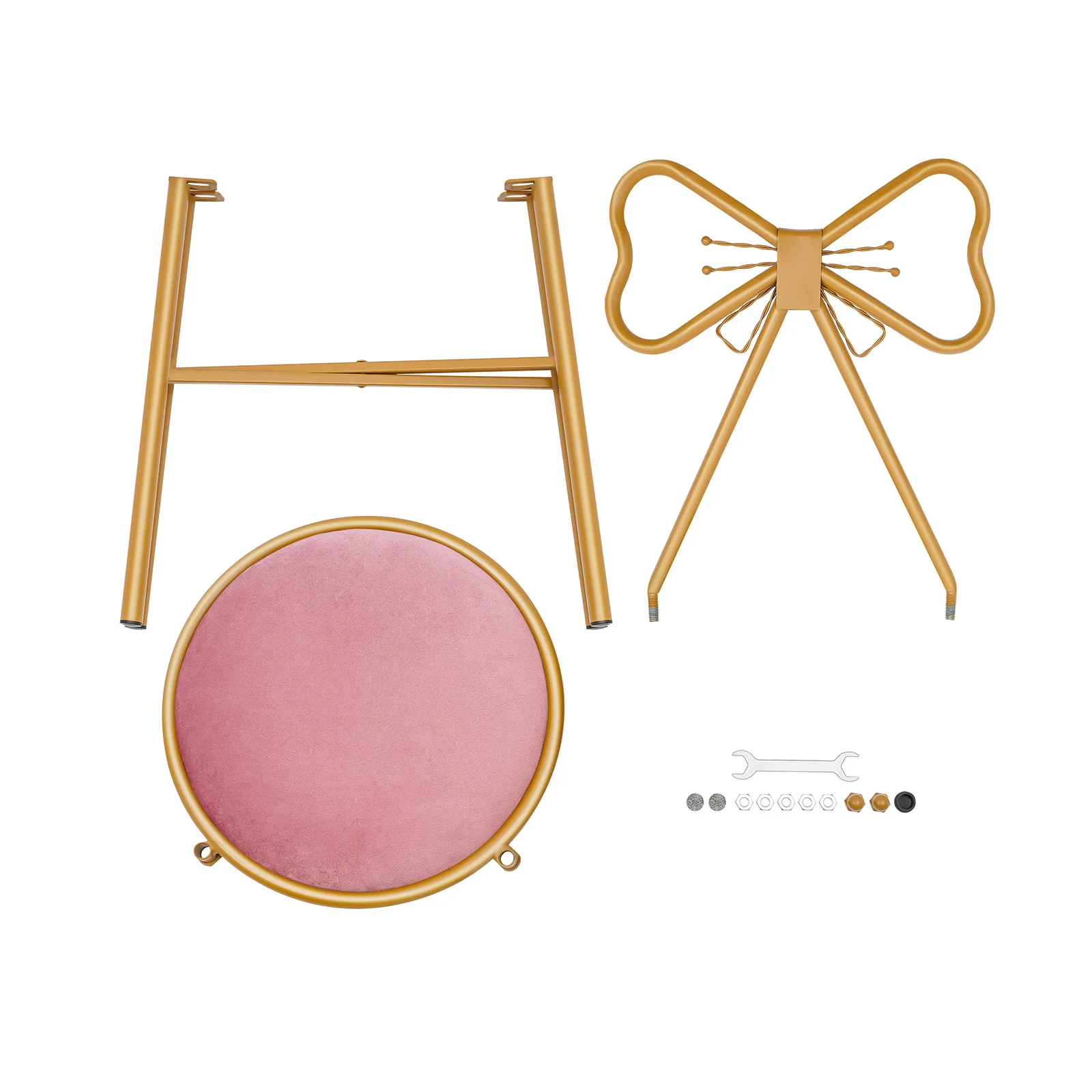 Pink Butterfly Back Vanity Stool Flannelette Makeup Chair Girl Dressing Stool Backrest Manicure Chair for Bedroom Dresser Salon