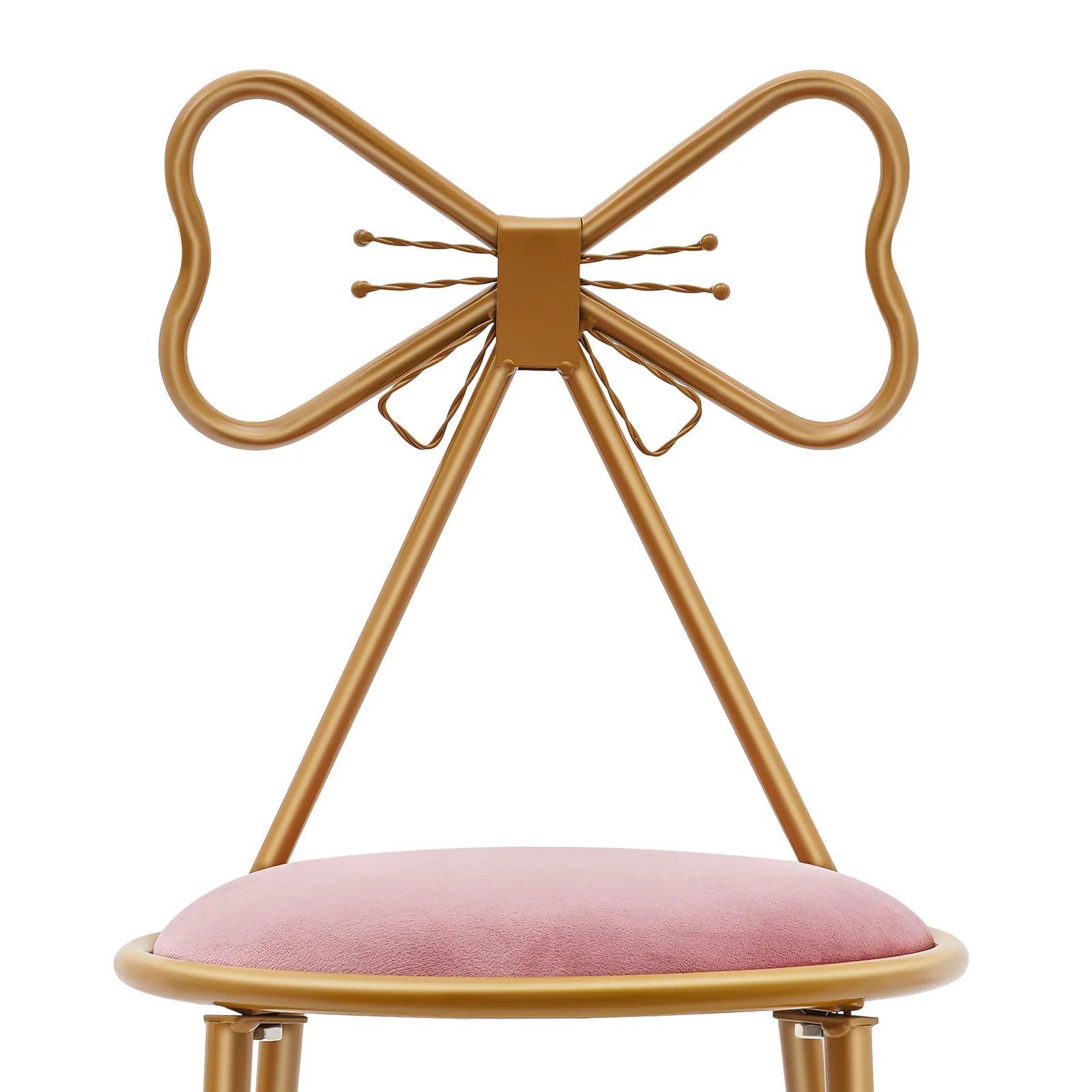 Pink Butterfly Back Vanity Stool Flannelette Makeup Chair Girl Dressing Stool Backrest Manicure Chair for Bedroom Dresser Salon