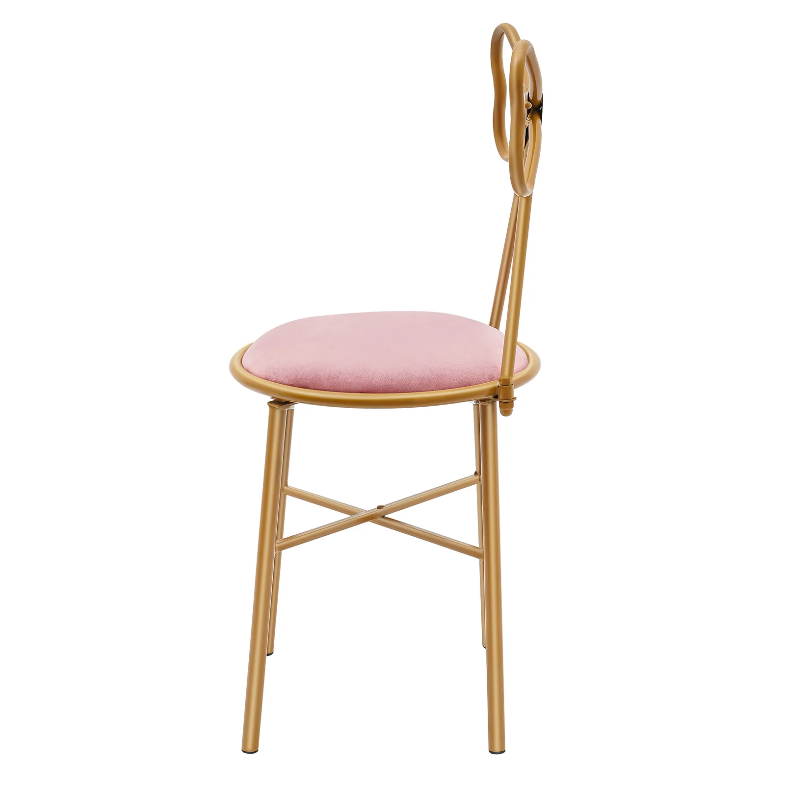 Pink Butterfly Back Vanity Stool Flannelette Makeup Chair Girl Dressing Stool Backrest Manicure Chair for Bedroom Dresser Salon