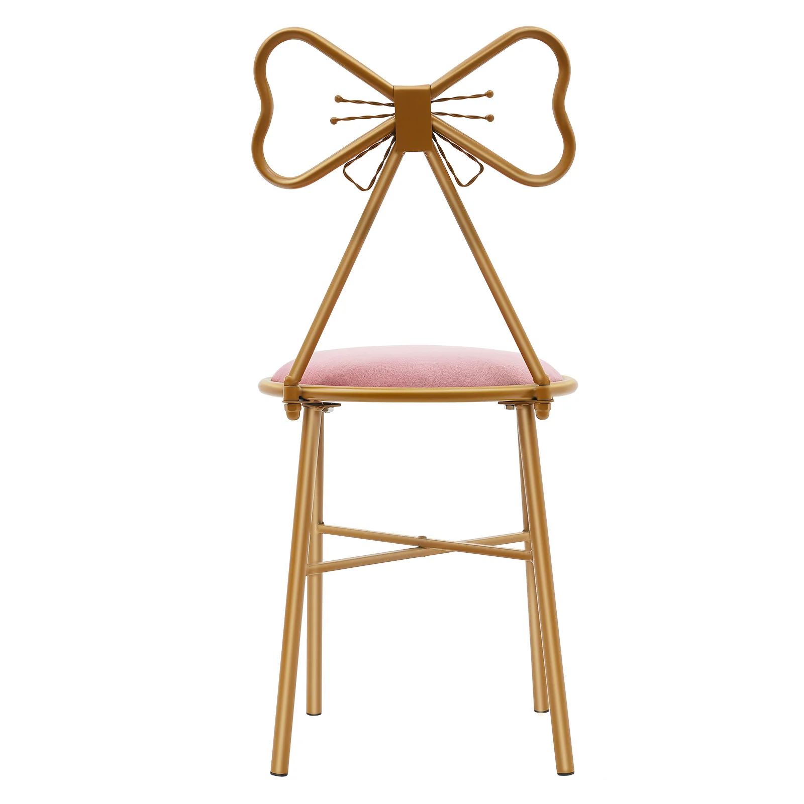 Pink Butterfly Back Vanity Stool Flannelette Makeup Chair Girl Dressing Stool Backrest Manicure Chair for Bedroom Dresser Salon