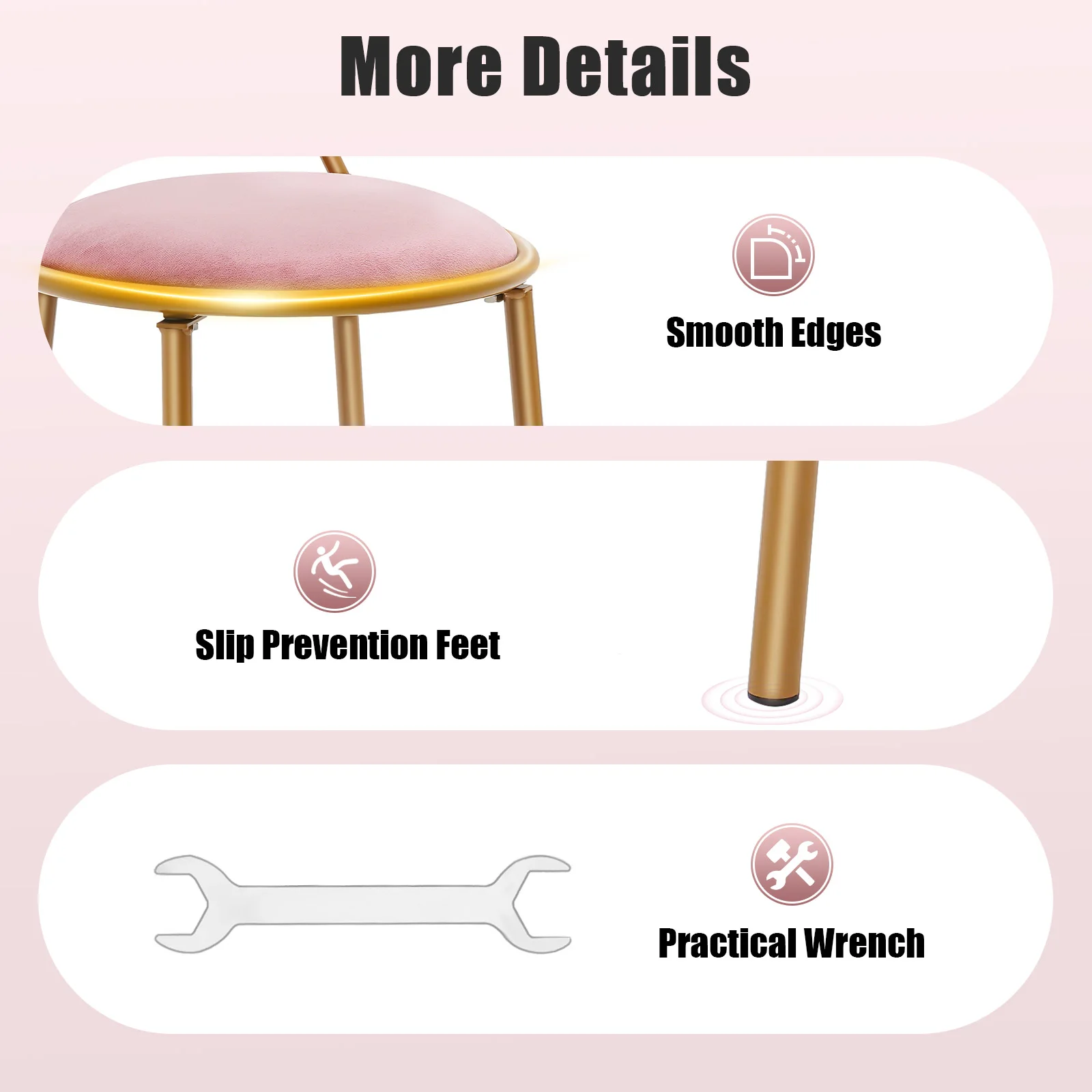 Pink Butterfly Back Vanity Stool Flannelette Makeup Chair Girl Dressing Stool Backrest Manicure Chair for Bedroom Dresser Salon