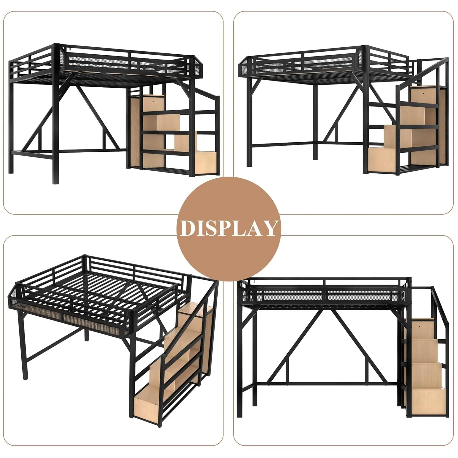 Twin XL Bed with Storage Stairs Shelves Wardrobe LED USB Noise-Reduced Natural Wood, Customized