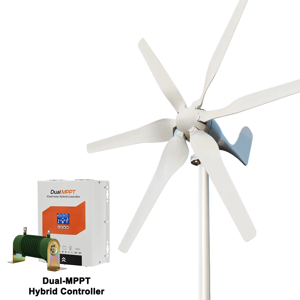 3000W Small Windmill 6 Blades 12/24/48V Wind Turbine Generator Kit with Wind-Solar Hybrid Controller Household Free Energy