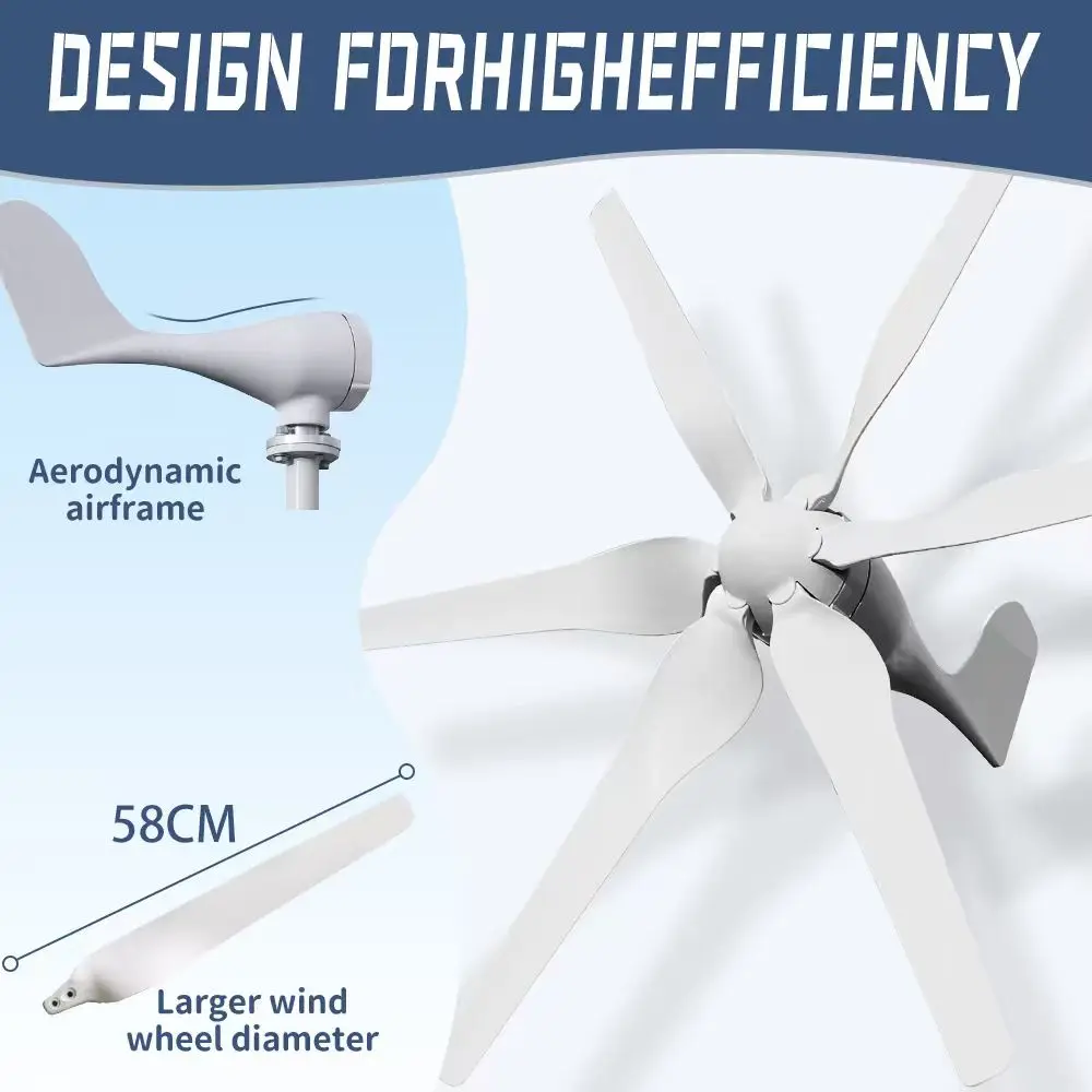 3000W Small Windmill 6 Blades 12/24/48V Wind Turbine Generator Kit with Wind-Solar Hybrid Controller Household Free Energy