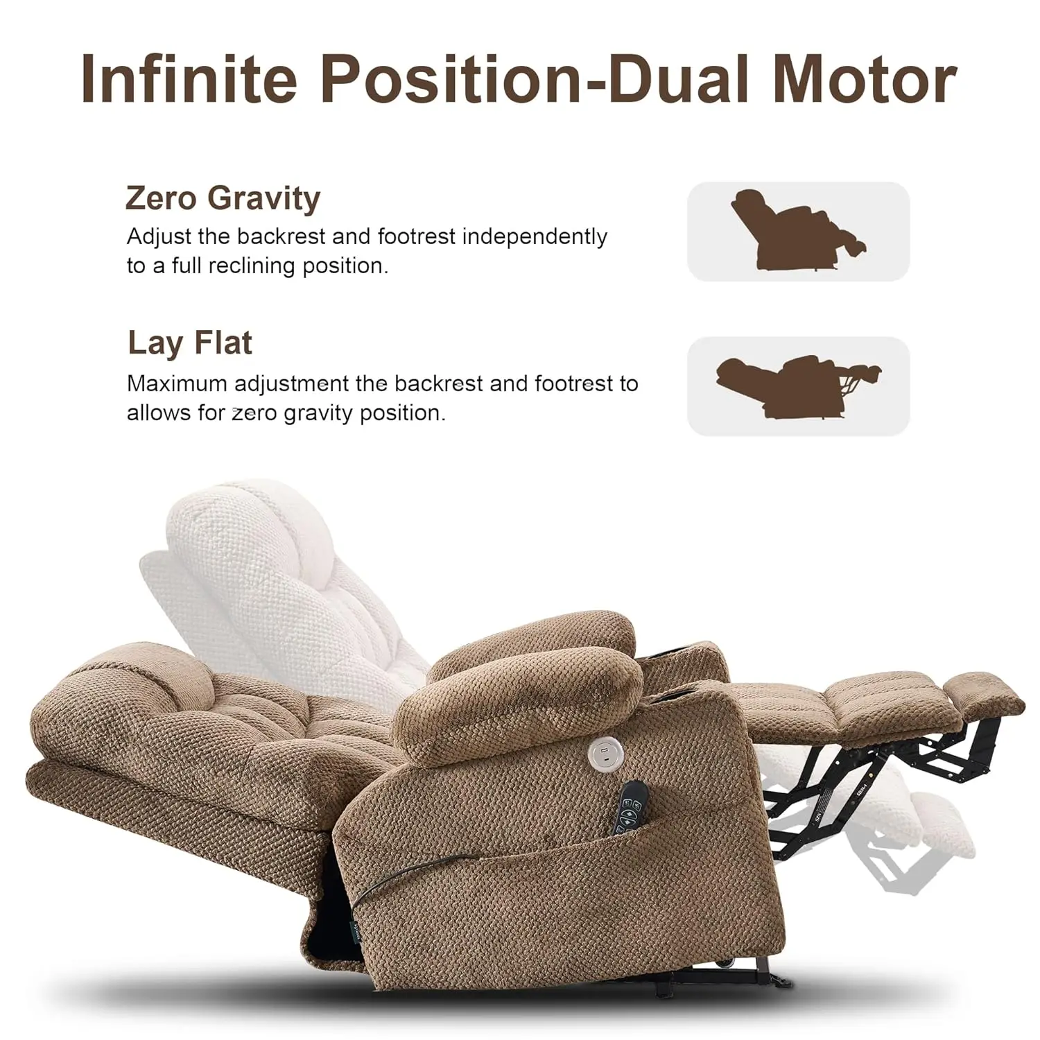Dual Motor Lift Chair,Independent Backrest & Footrest,Oversized Extended Footrest,USB & Type-C,Cup Holder,Living Room,Customized