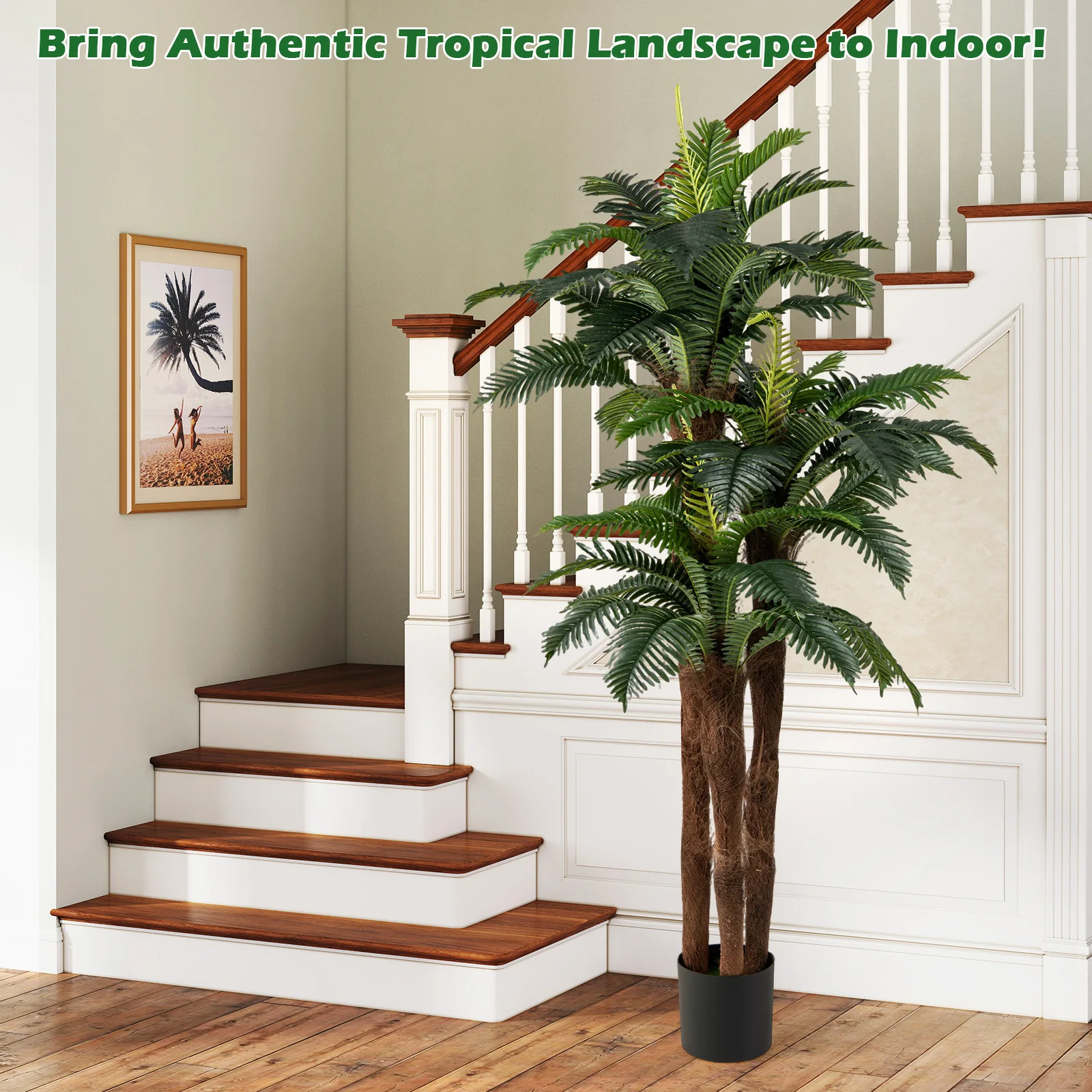2 Pack Artificial Palm Tree 6. 3 ft Tall Fake Tropical Plant w/ 3 Real Barks
