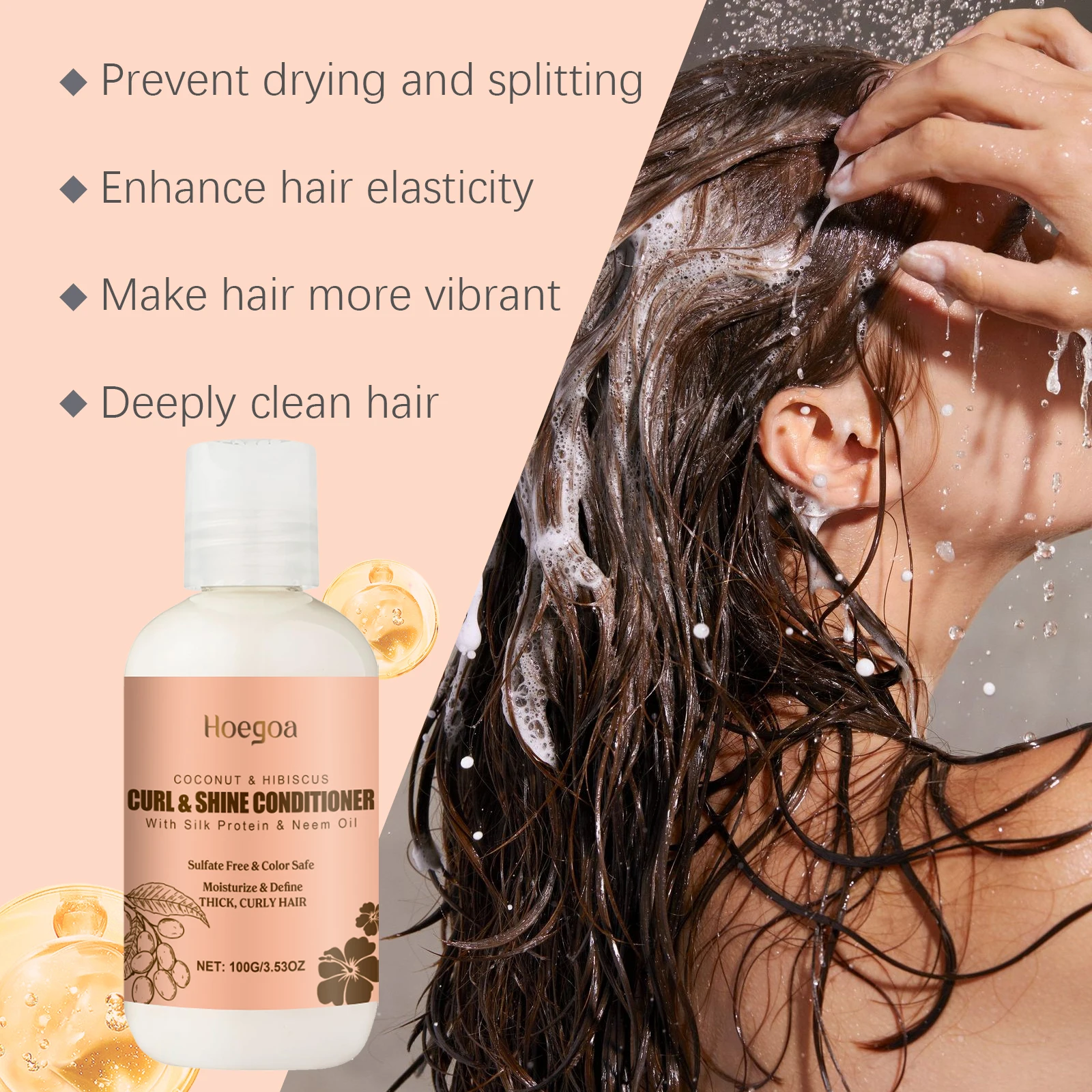 Hoegoa Coconut Hair Shampoo Conditioner Set Deep Cleaning Frizz Removal Moisturizing Smoothing Oil Control Hair Cleaning Set