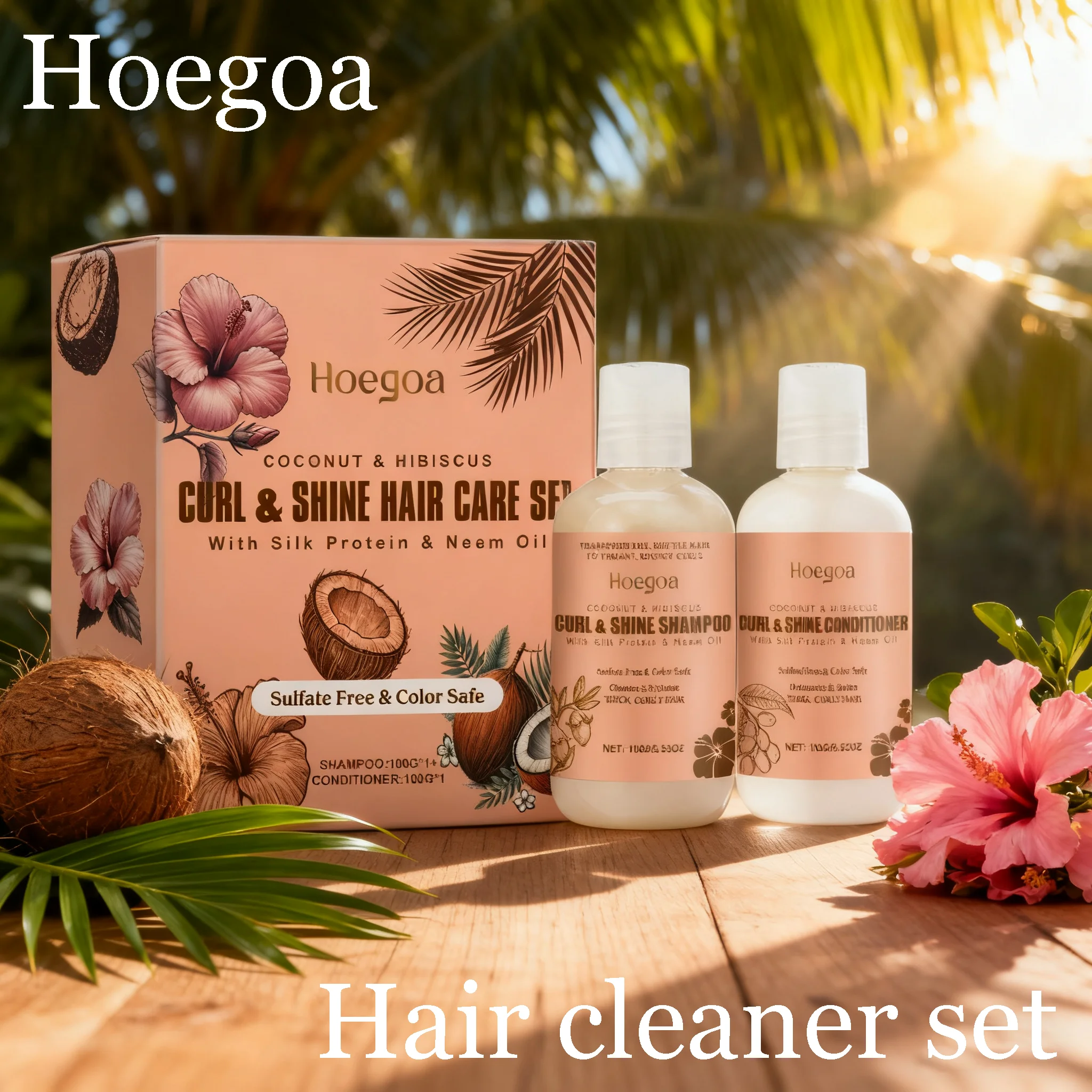 Hoegoa Coconut Hair Shampoo Conditioner Set Deep Cleaning Frizz Removal Moisturizing Smoothing Oil Control Hair Cleaning Set