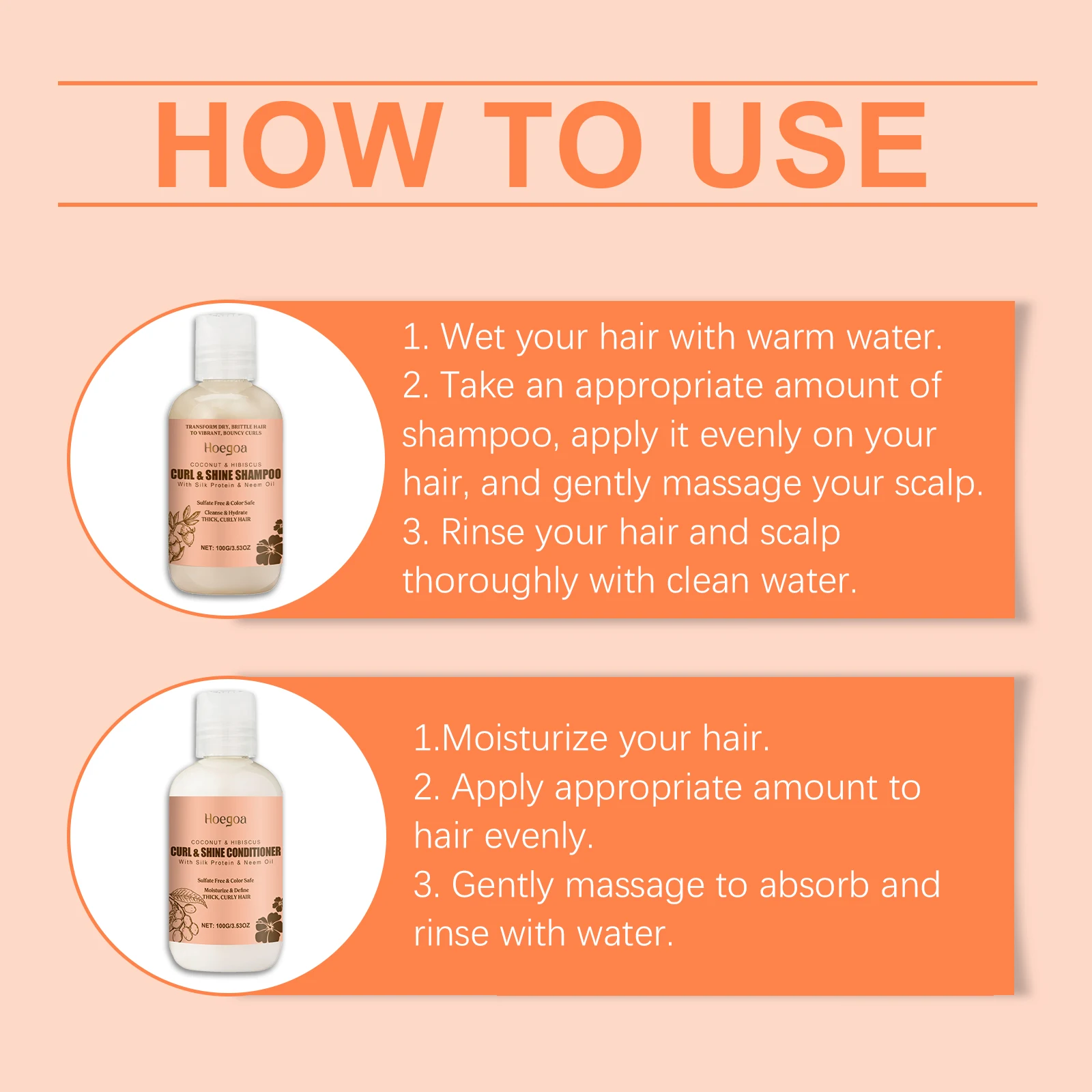 Hoegoa Coconut Hair Shampoo Conditioner Set Deep Cleaning Frizz Removal Moisturizing Smoothing Oil Control Hair Cleaning Set