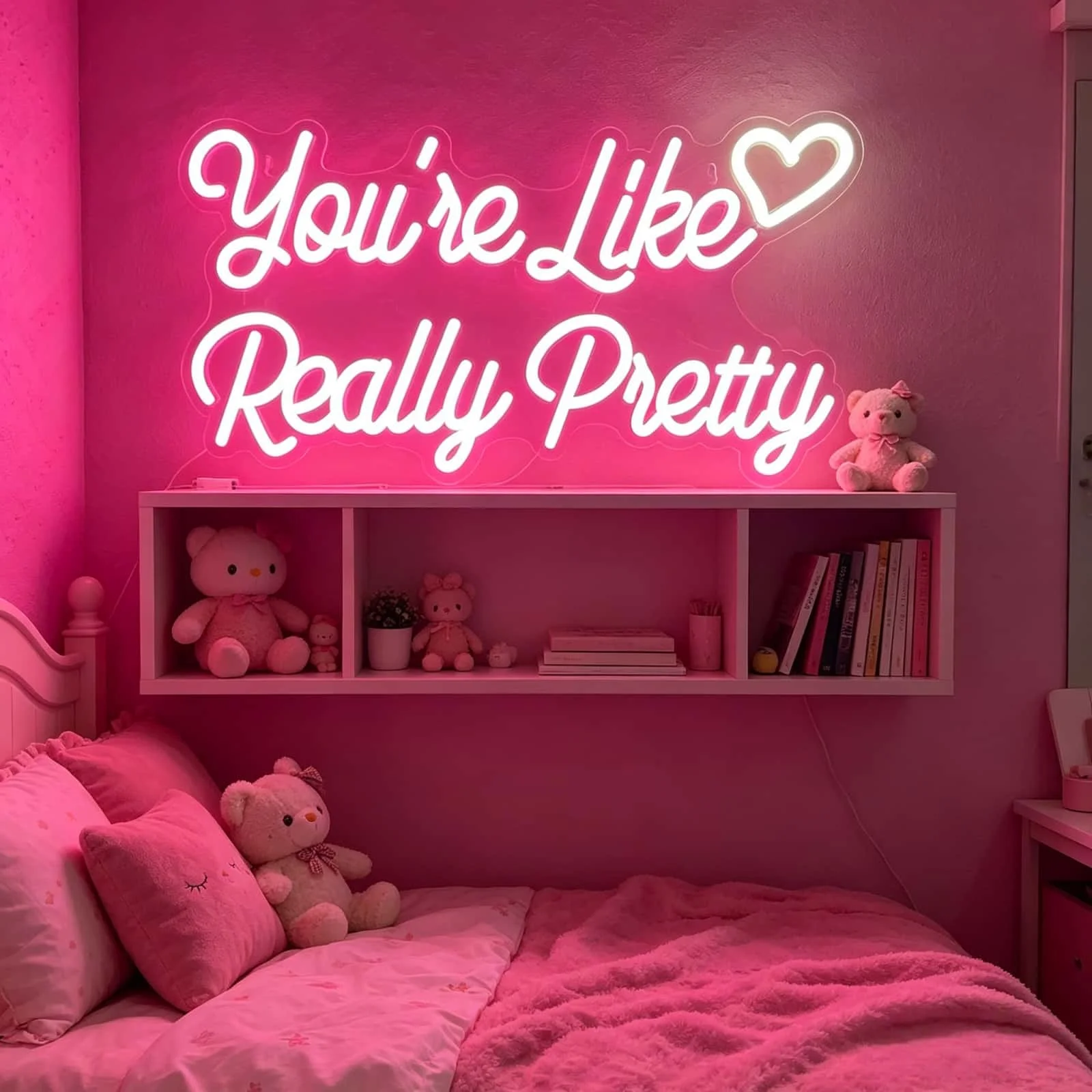 You're Like Really Pretty Neon Sign, Pink LED Neon Light for Wall Decor, Aesthetic Room Decor for Bedroom, USB Powered Gift